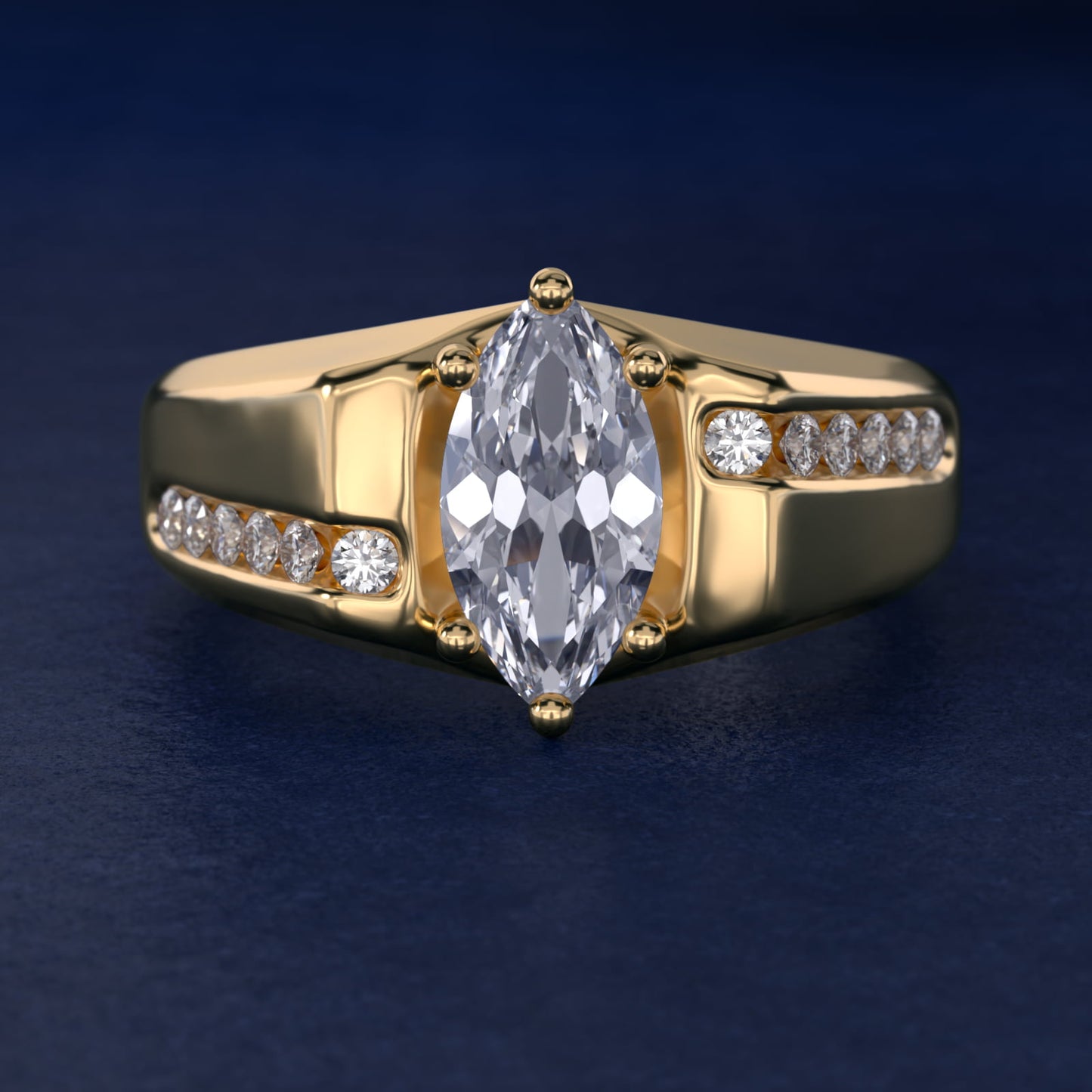 Men's Bypass Channel Diamond Engagement Ring in 18k Yellow Gold (1/4 ct. tw.) - Marquise Center