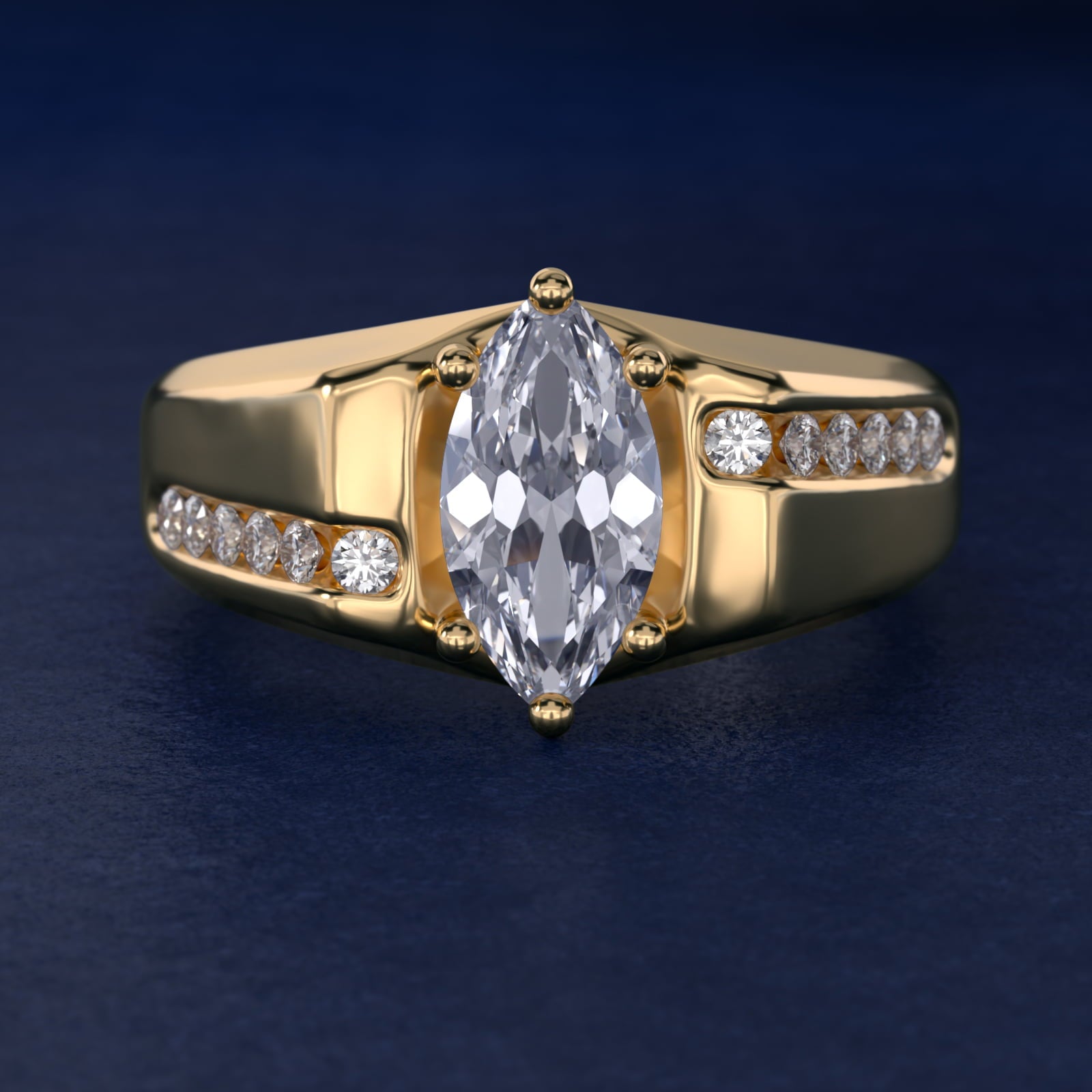 Men's Bypass Channel Diamond Engagement Ring in 18k Yellow Gold (1/4 ct. tw.) - Marquise Center