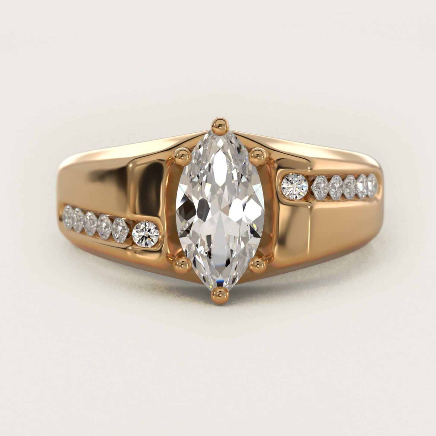 Men's Bypass Channel Diamond Engagement Ring in 14k Yellow Gold (1/4 ct. tw.) - Marquise Center