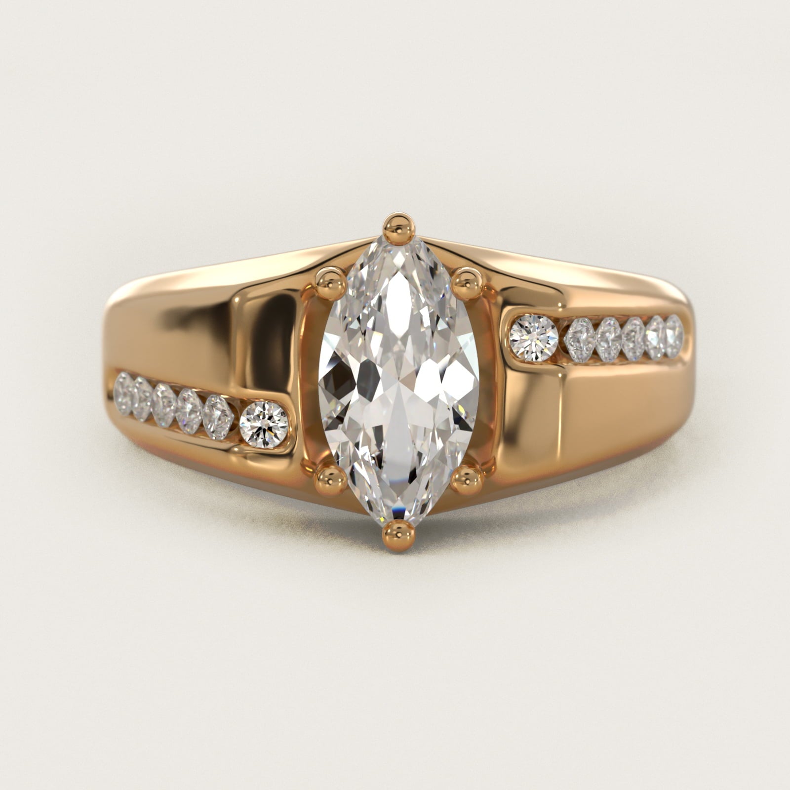 Men's Bypass Channel Diamond Engagement Ring in 14k Yellow Gold (1/4 ct. tw.) - Marquise Center