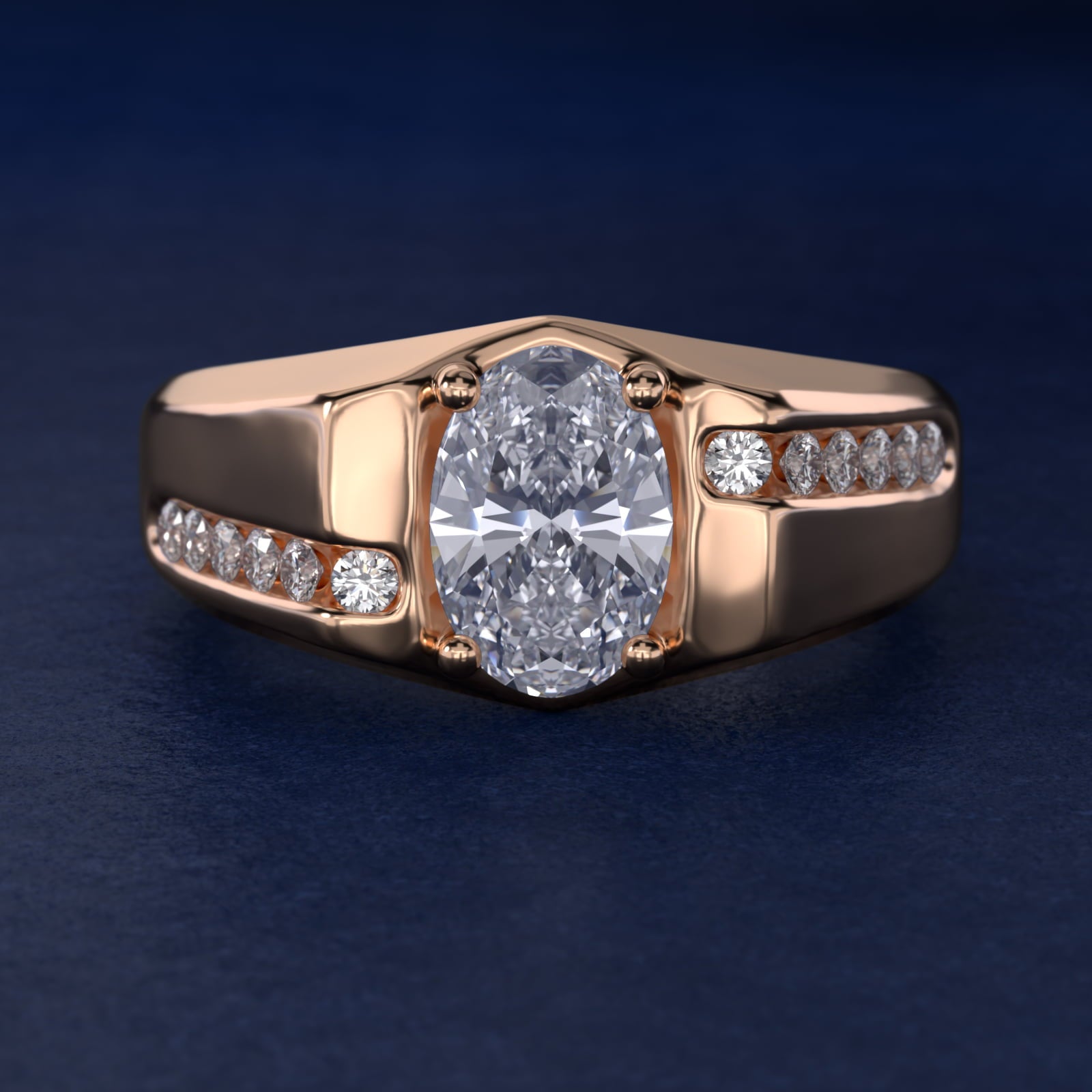 Men's Bypass Channel Diamond Engagement Ring in 14k Rose Gold (1/4 ct. tw.) - Oval Center