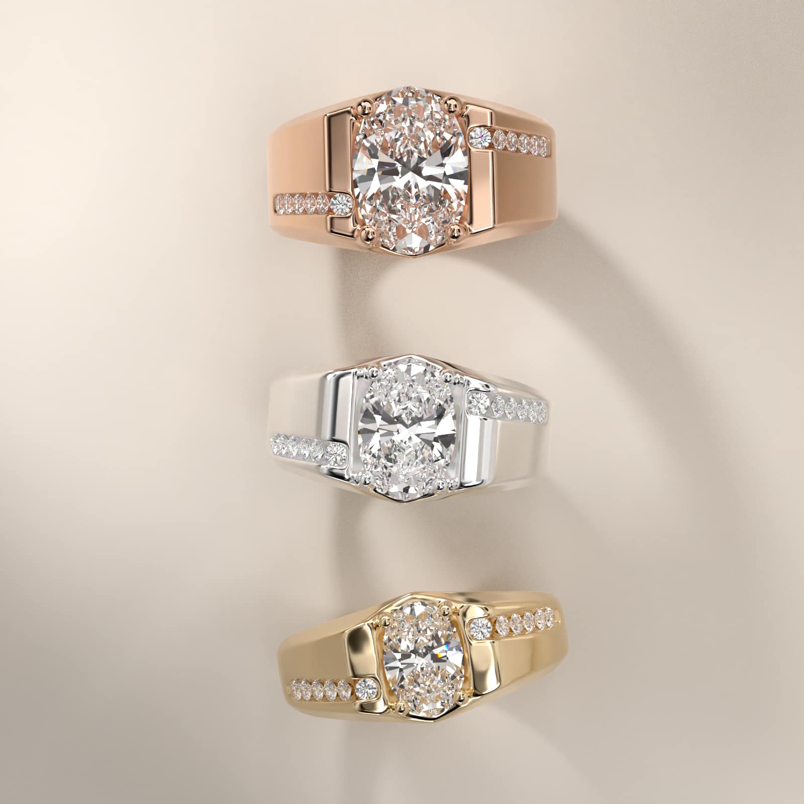 Men's Bypass Channel Diamond Engagement Ring in 14k Rose Gold (1/4 ct. tw.) - Oval Center