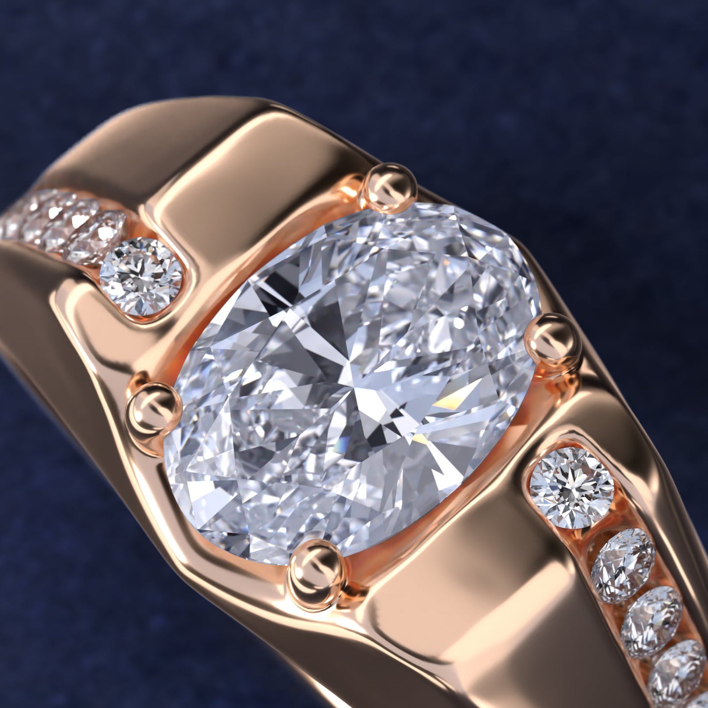 Men's Bypass Channel Diamond Engagement Ring in 14k Rose Gold (1/4 ct. tw.) - Oval Center