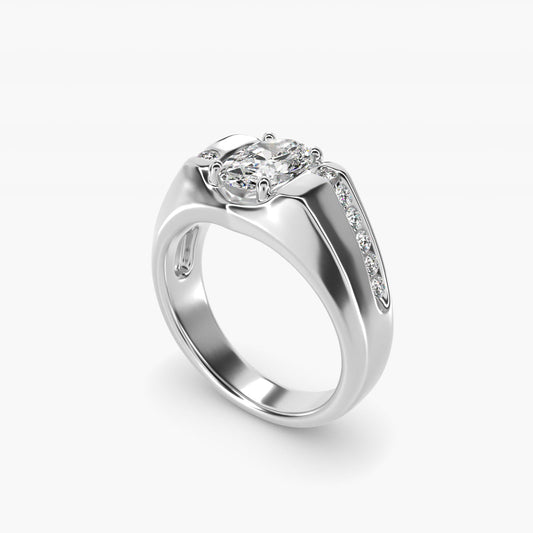 Men's Bypass Channel Diamond Engagement Ring in 18k White Gold (1/4 ct. tw.) - Oval Center