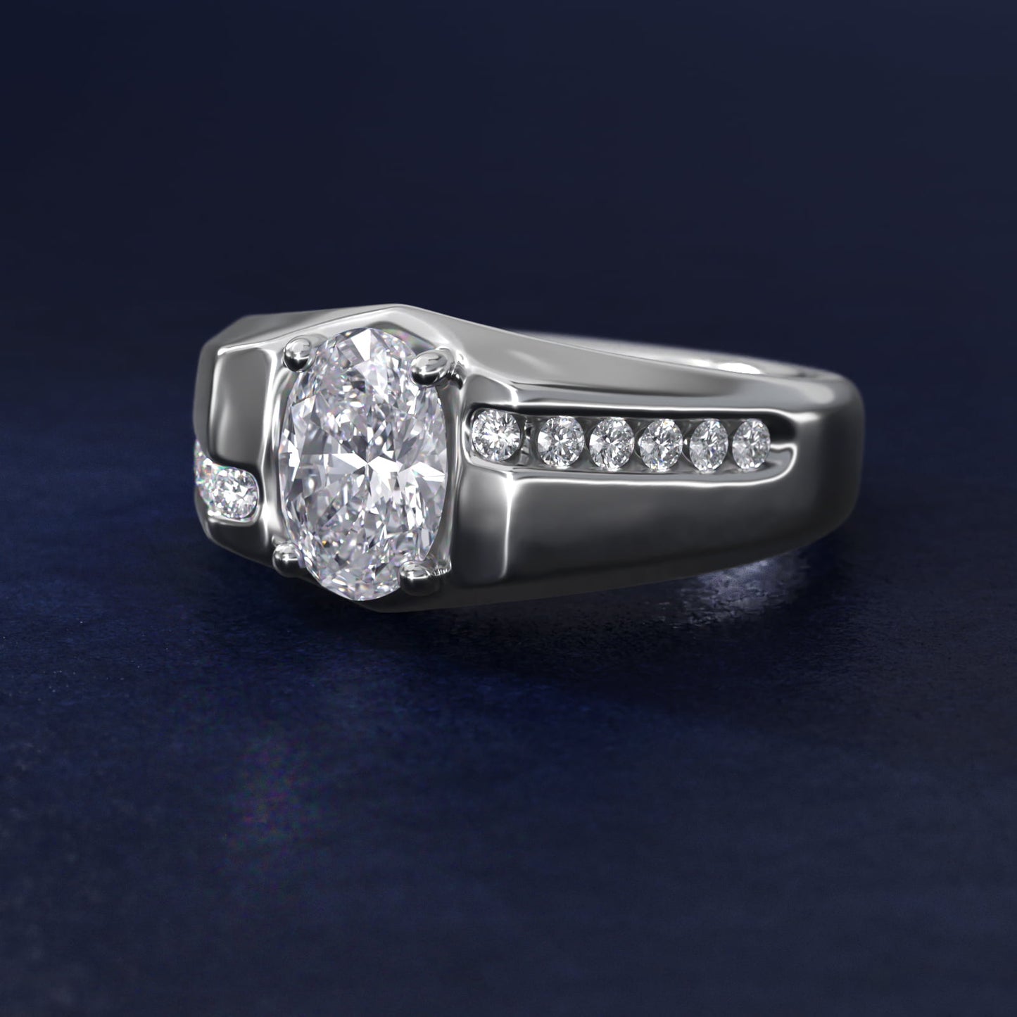 Men's Bypass Channel Diamond Engagement Ring in 14k White Gold (1/4 ct. tw.) - Oval Center