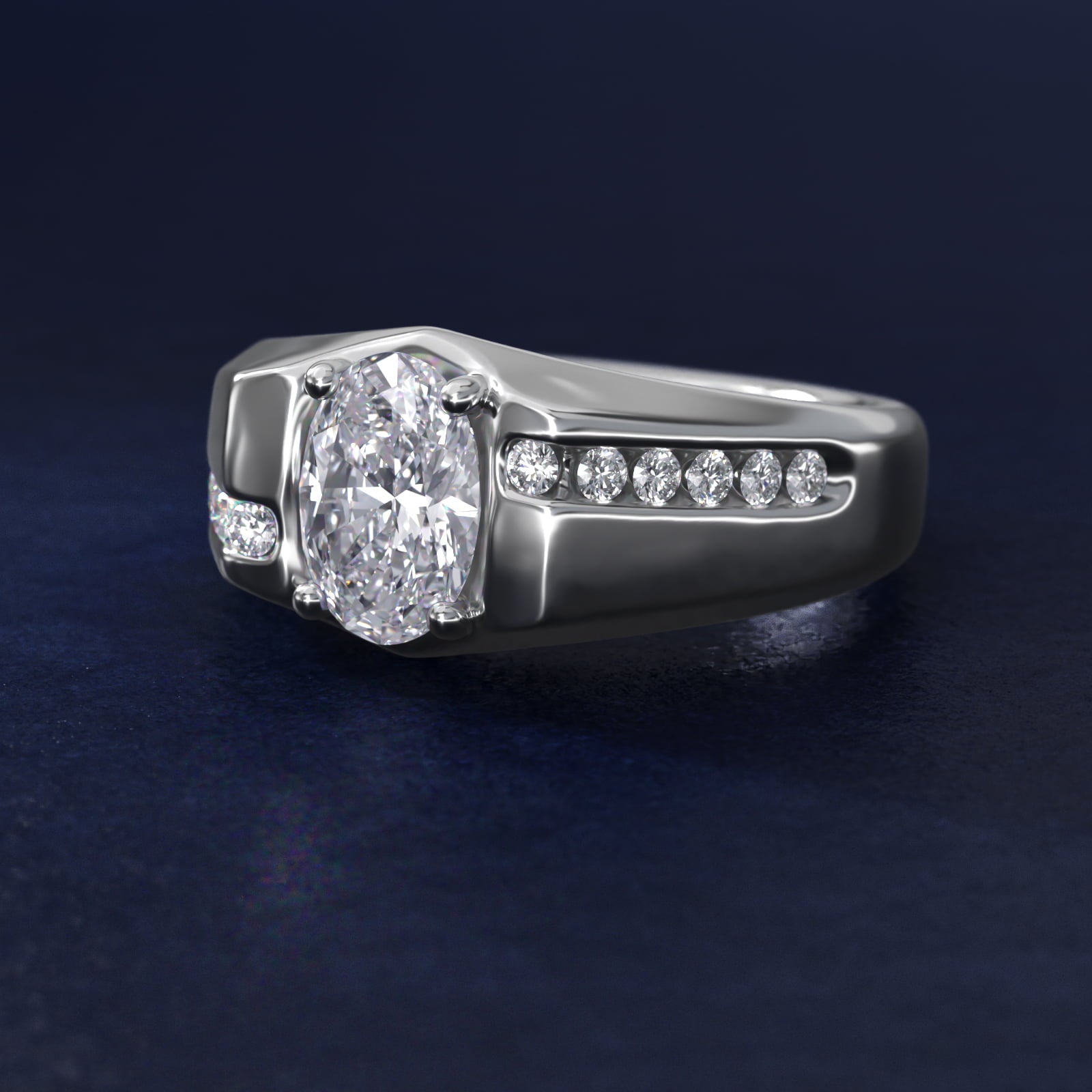 Men's Bypass Channel Diamond Engagement Ring in 18k White Gold (1/4 ct. tw.) - Oval Center