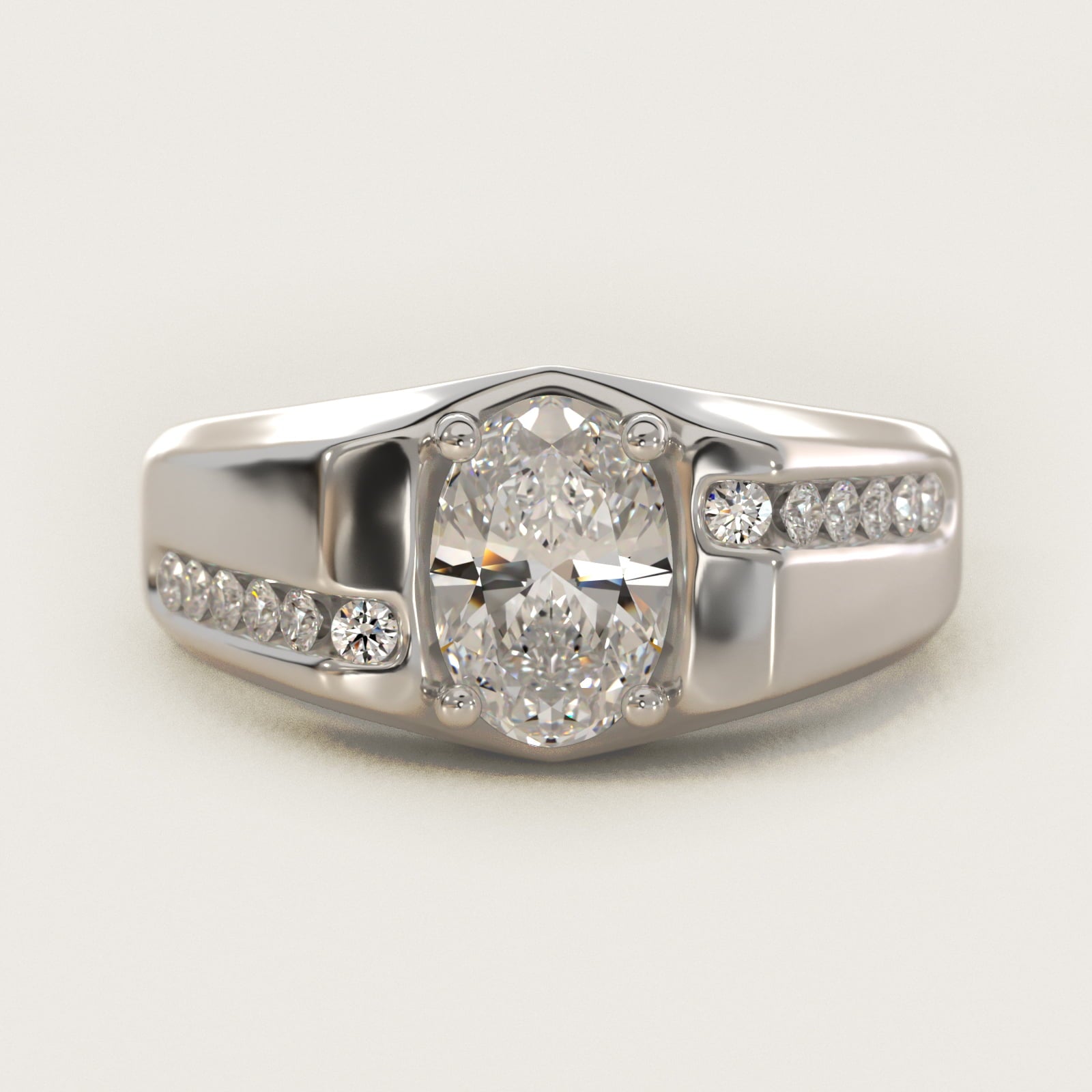 Men's Bypass Channel Diamond Engagement Ring in 18k White Gold (1/4 ct. tw.) - Oval Center