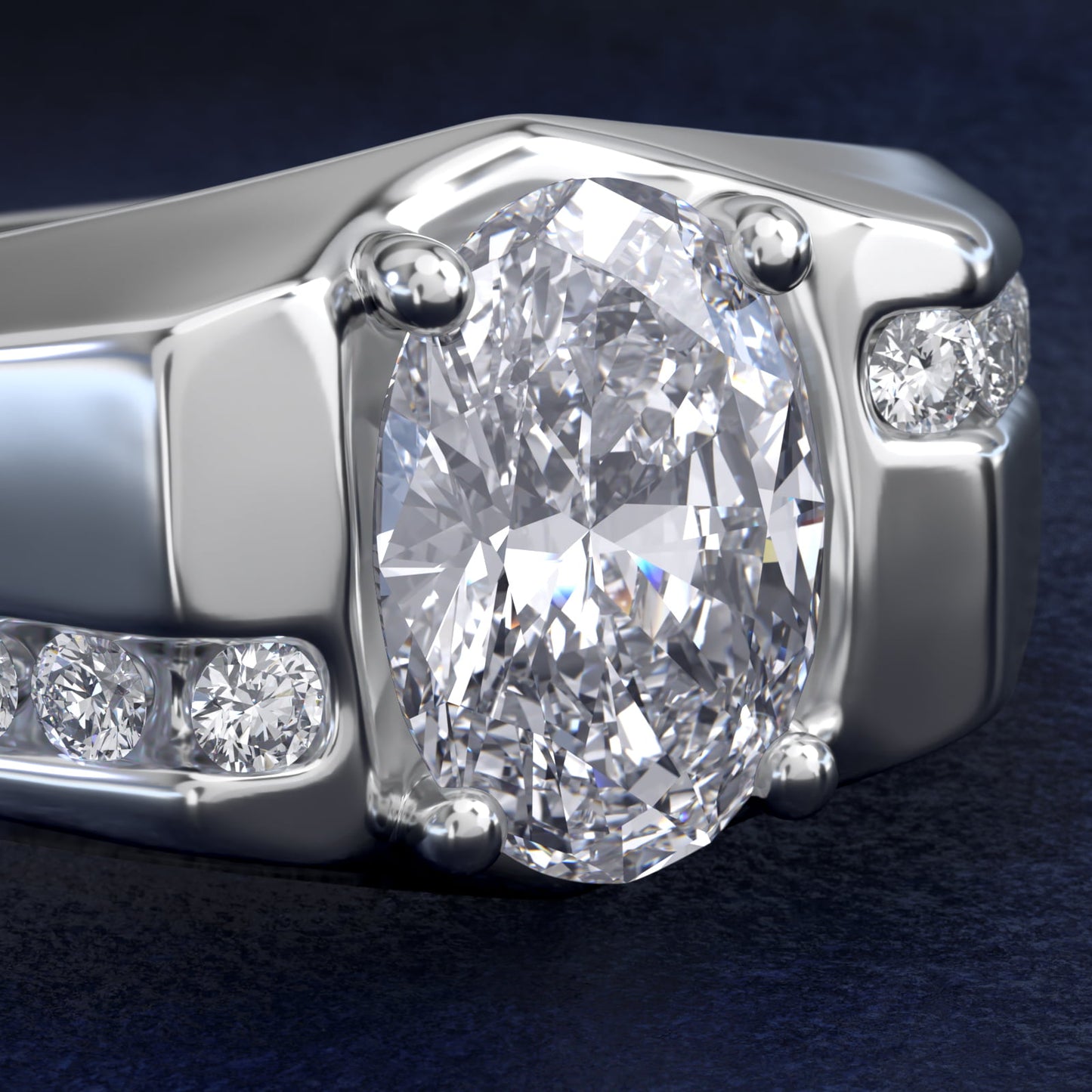 Men's Bypass Channel Diamond Engagement Ring in 18k White Gold (1/4 ct. tw.) - Oval Center