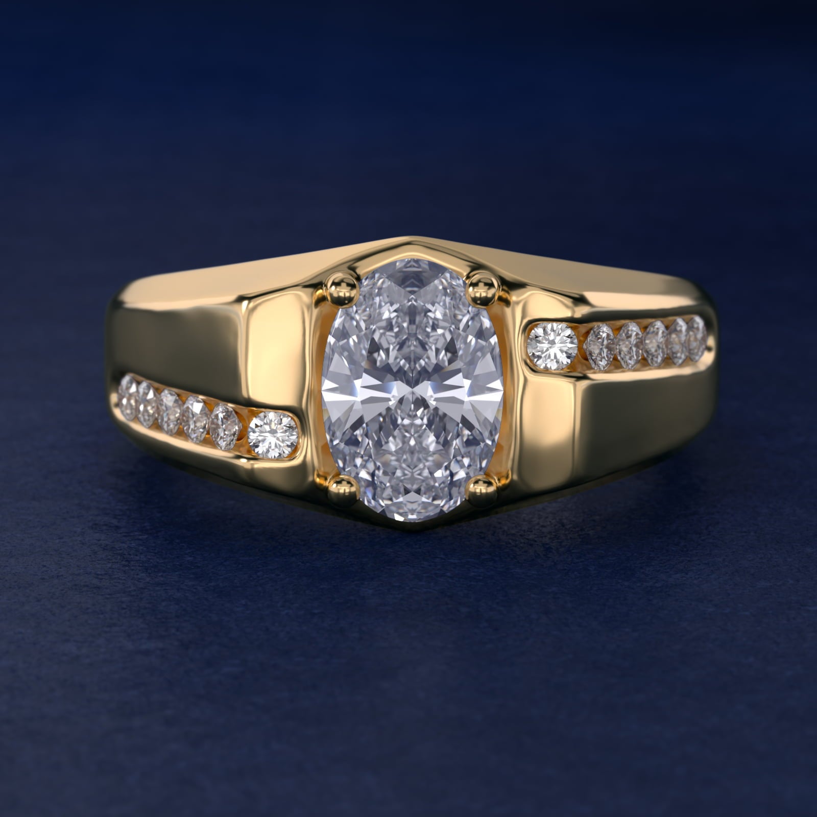 Men's Bypass Channel Diamond Engagement Ring in 14k Yellow Gold (1/4 ct. tw.) - Oval Center