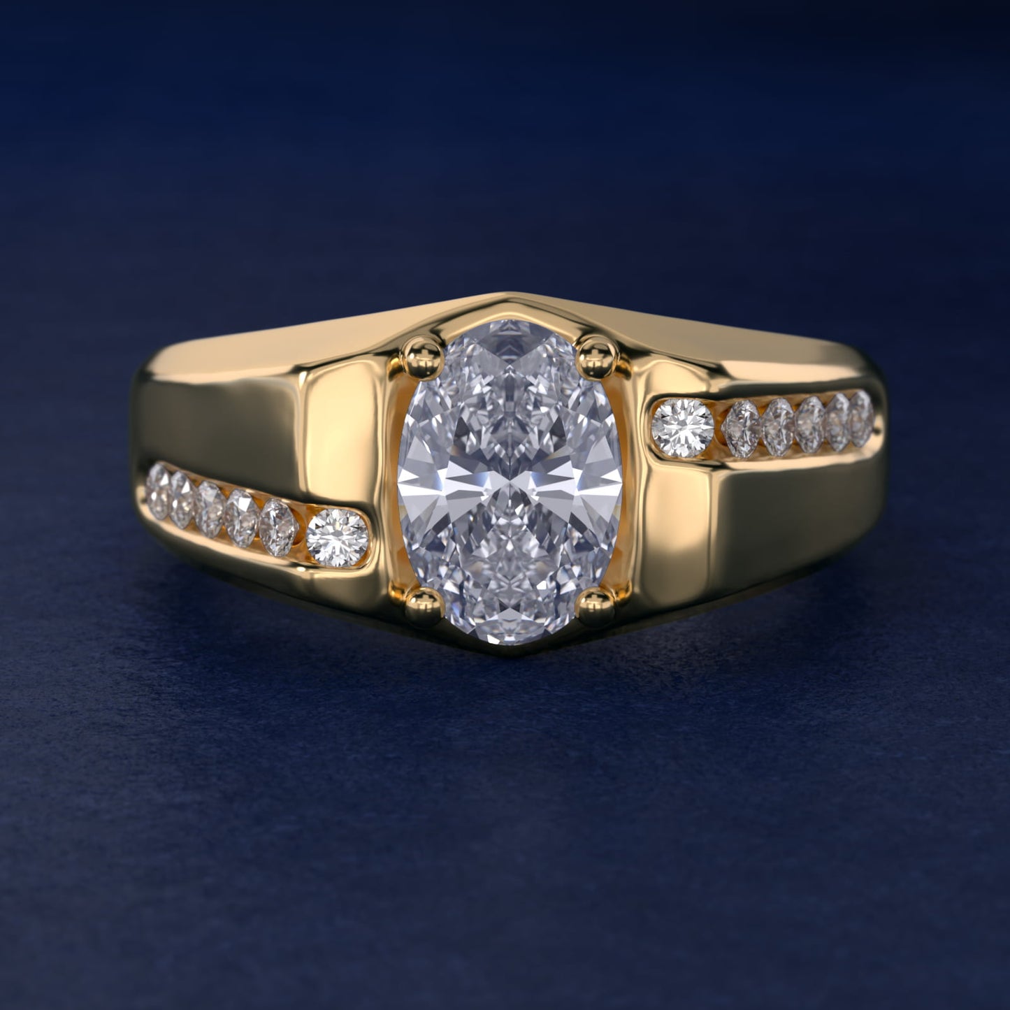 Men's Bypass Channel Diamond Engagement Ring in 18k Yellow Gold (1/4 ct. tw.) - Oval Center