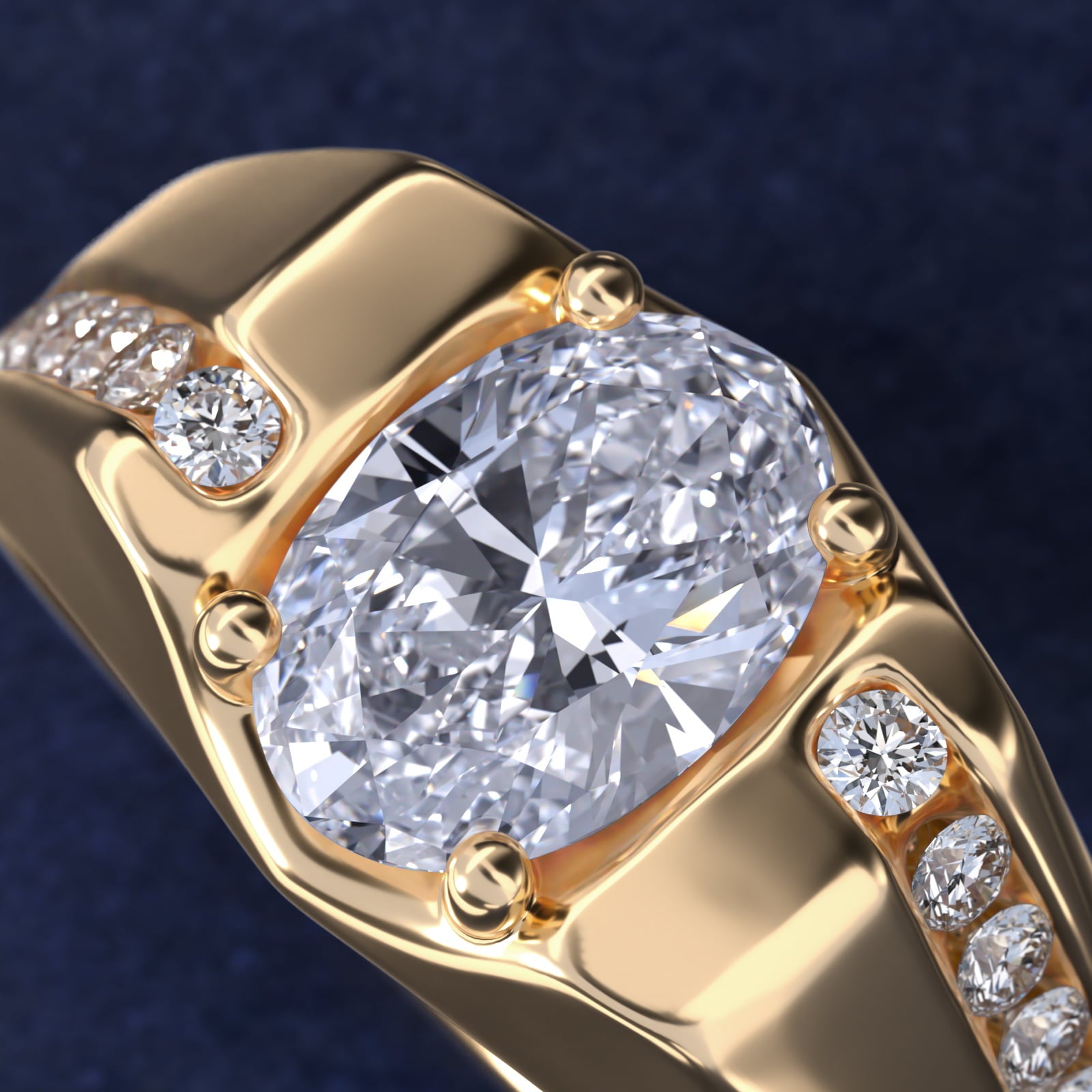 Men's Bypass Channel Diamond Engagement Ring in 18k Yellow Gold (1/4 ct. tw.) - Oval Center