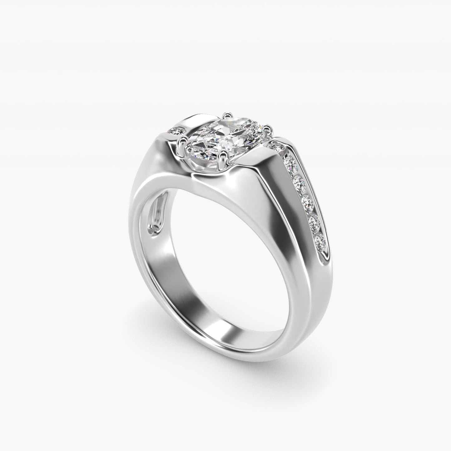 Men's Bypass Channel Diamond Engagement Ring in Platinum (1/4 ct. tw.) - Oval Center