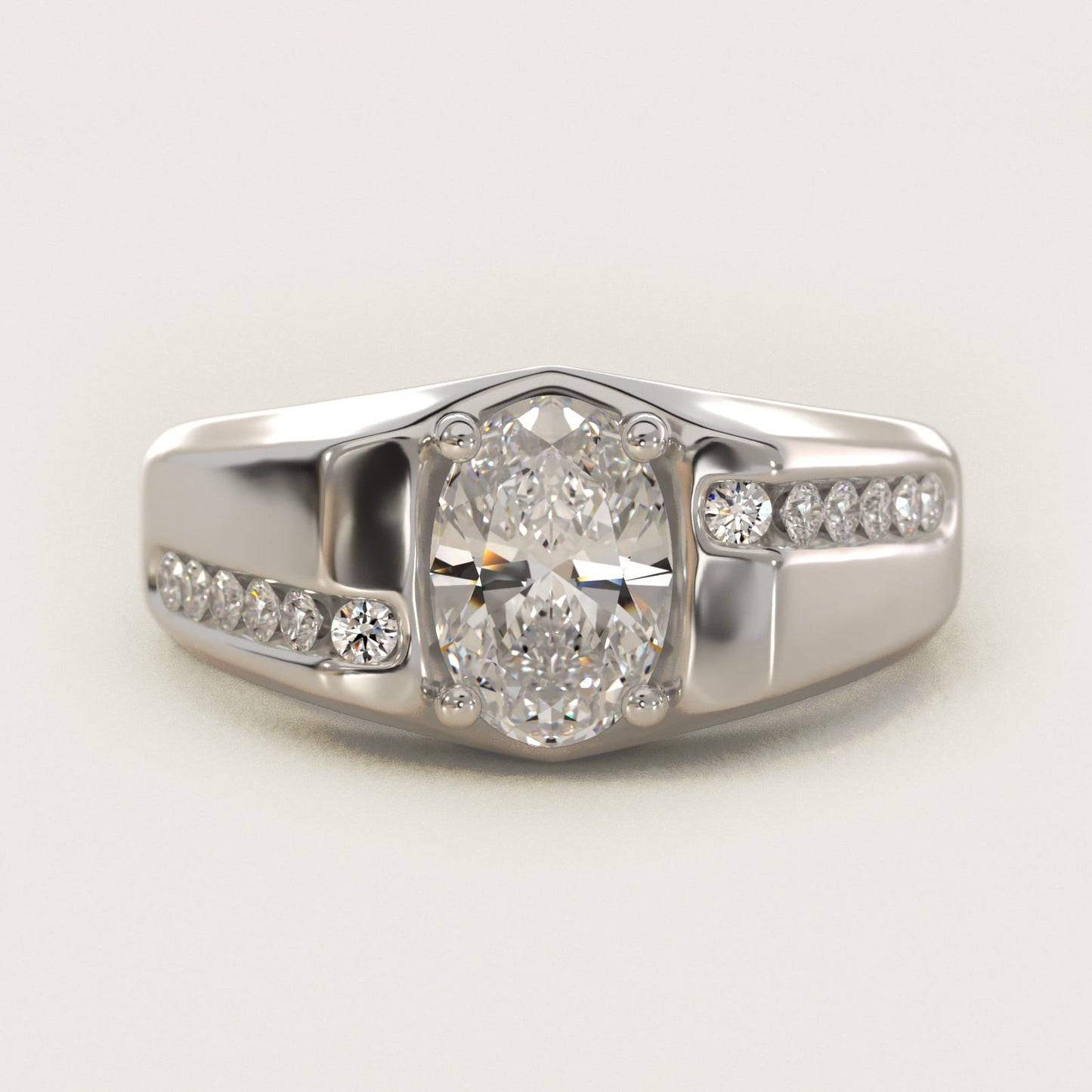 Men's Bypass Channel Diamond Engagement Ring in Platinum (1/4 ct. tw.) - Oval Center