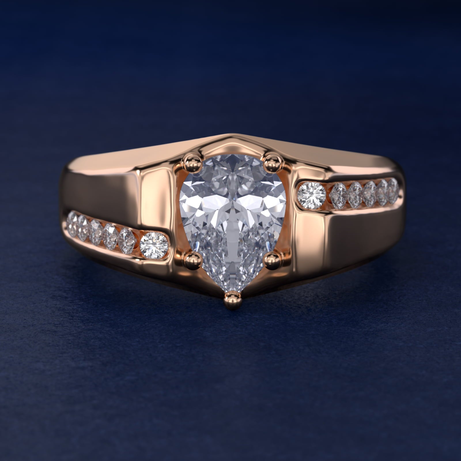 Men's Bypass Channel Diamond Engagement Ring in 14k Rose Gold (1/4 ct. tw.) - Pear Center