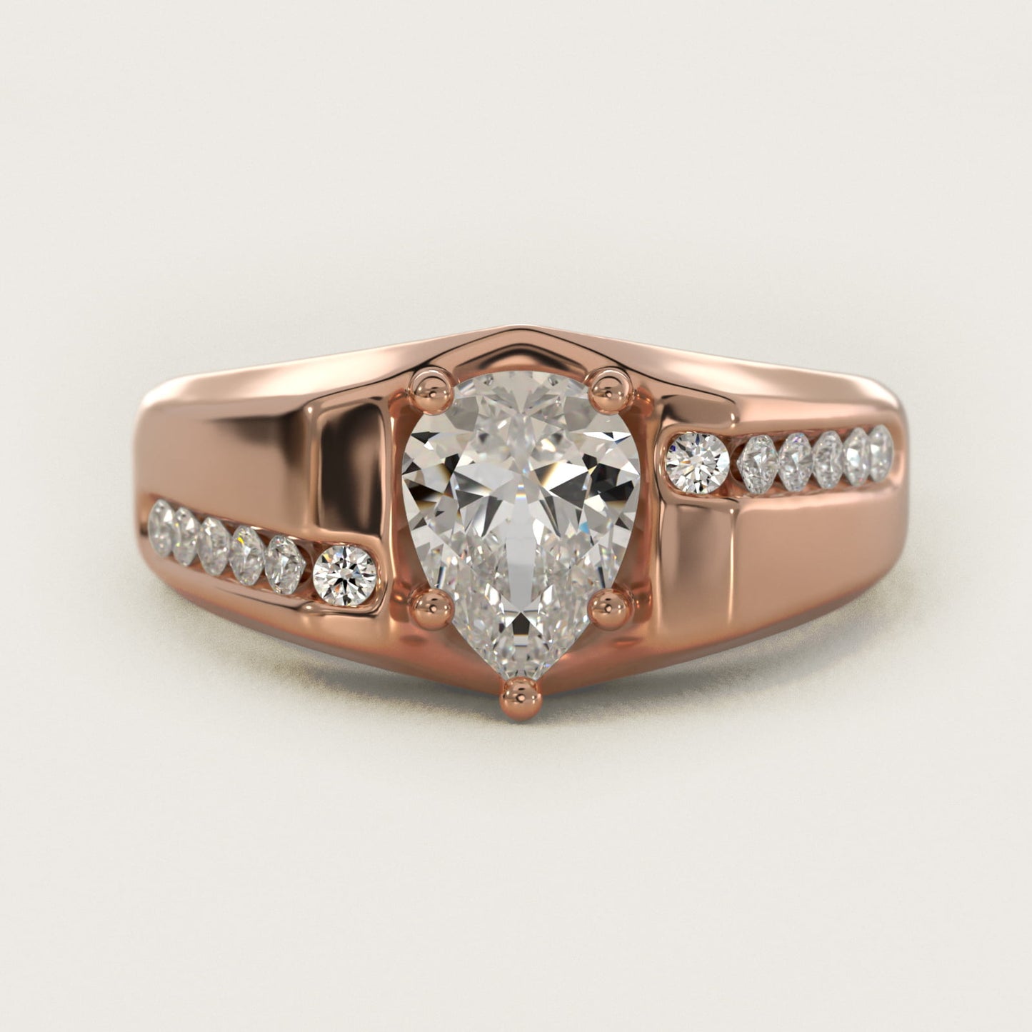 Men's Bypass Channel Diamond Engagement Ring in 14k Rose Gold (1/4 ct. tw.) - Pear Center