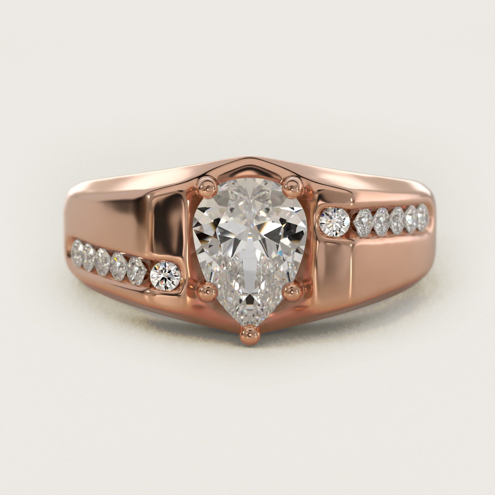 Men's Bypass Channel Diamond Engagement Ring in 14k Rose Gold (1/4 ct. tw.) - Pear Center