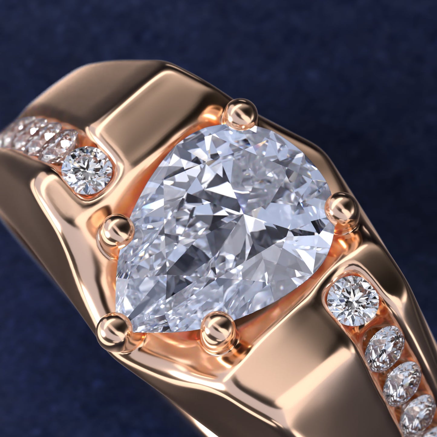 Men's Bypass Channel Diamond Engagement Ring in 18k Rose Gold (1/4 ct. tw.) - Pear Center