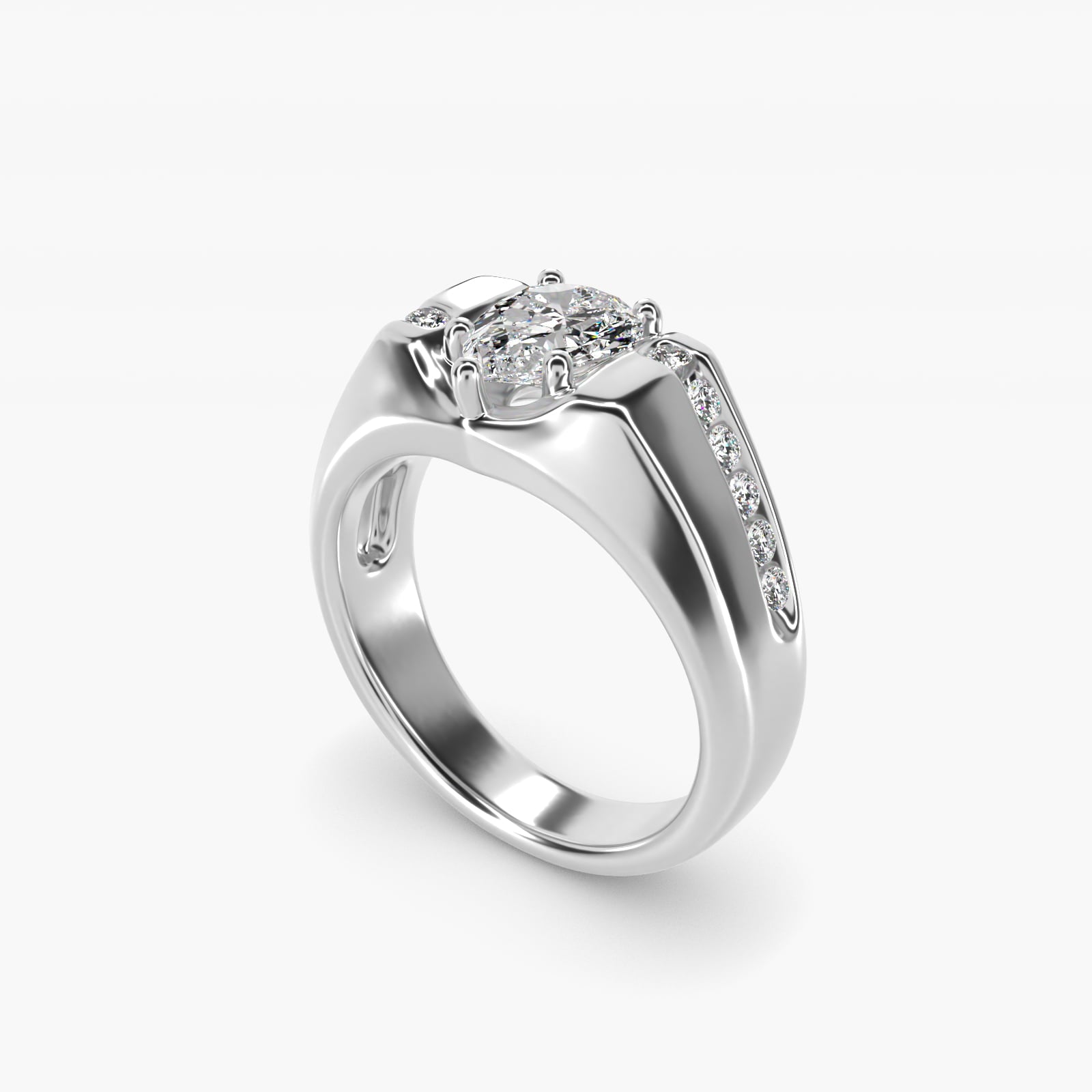 Men's Bypass Channel Diamond Engagement Ring in 18k White Gold (1/4 ct. tw.) - Pear Center
