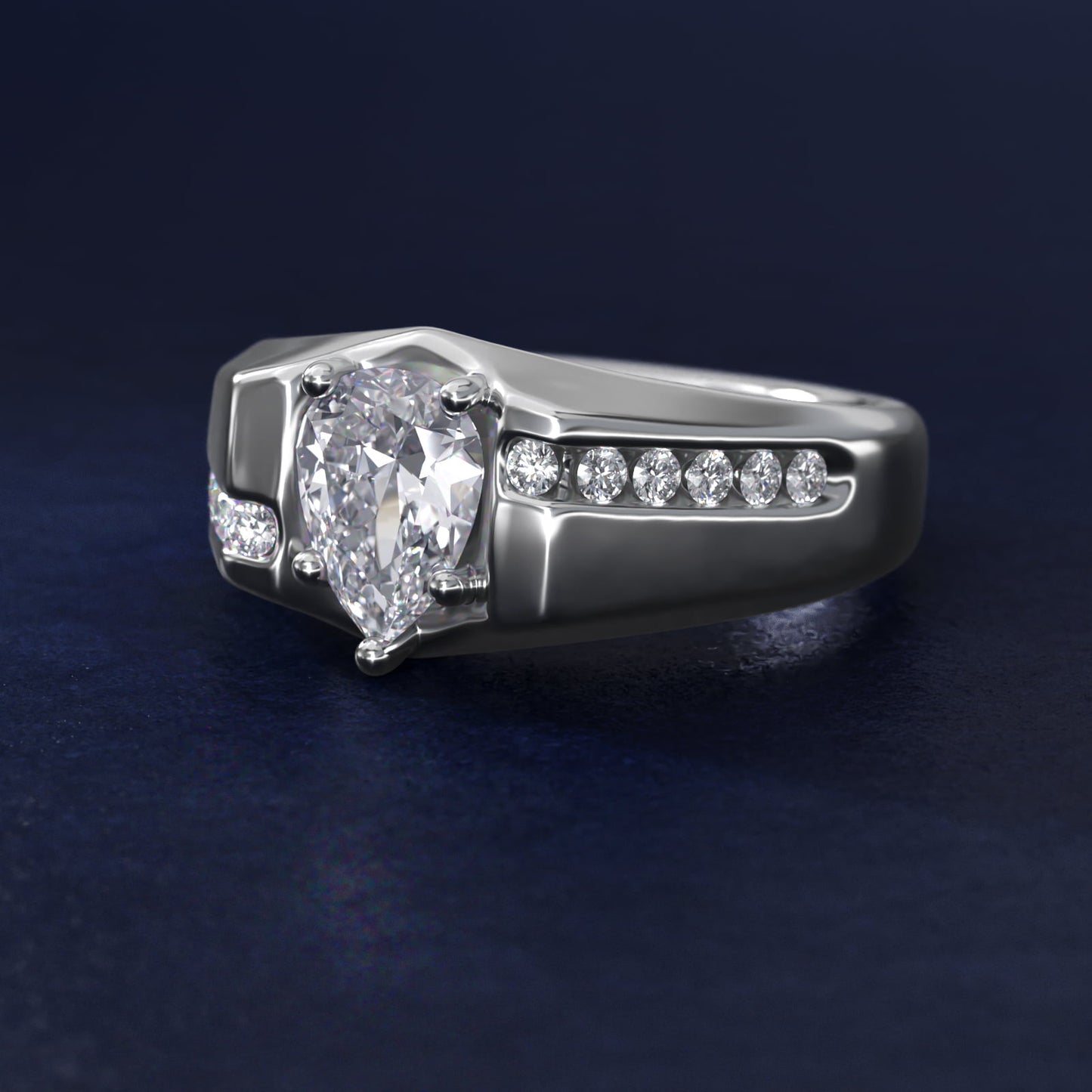 Men's Bypass Channel Diamond Engagement Ring in 14k White Gold (1/4 ct. tw.) - Pear Center