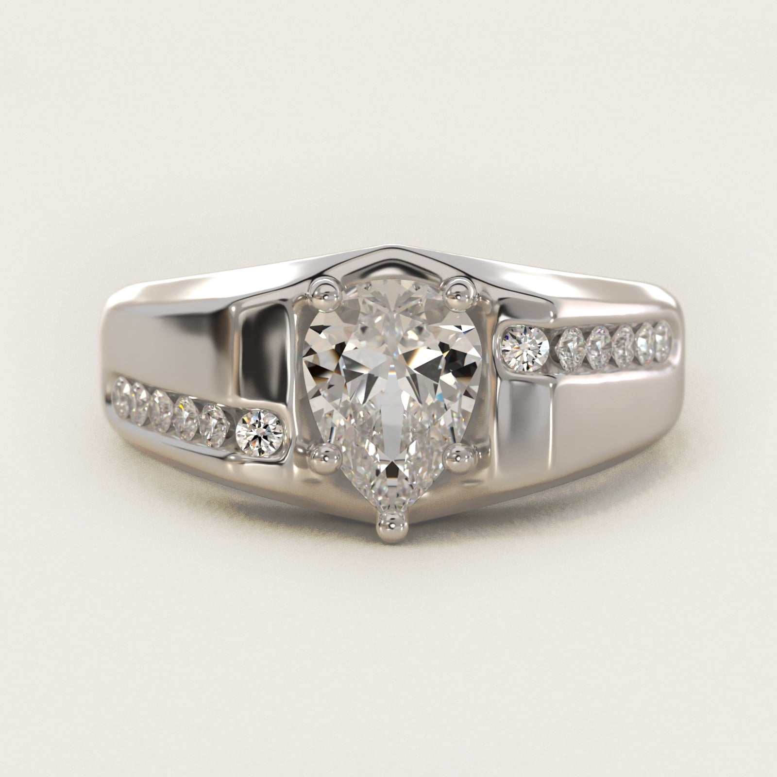 Men's Bypass Channel Diamond Engagement Ring in 18k White Gold (1/4 ct. tw.) - Pear Center