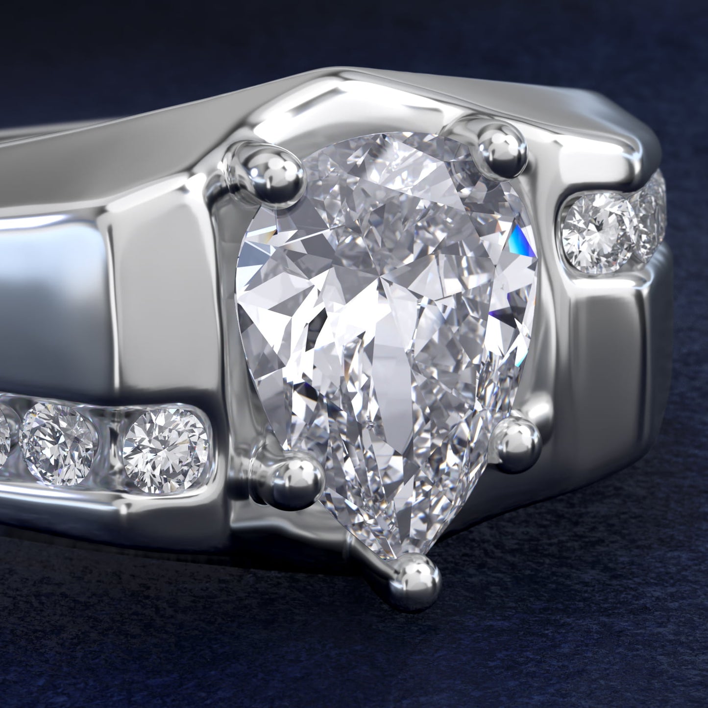 Men's Bypass Channel Diamond Engagement Ring in 14k White Gold (1/4 ct. tw.) - Pear Center