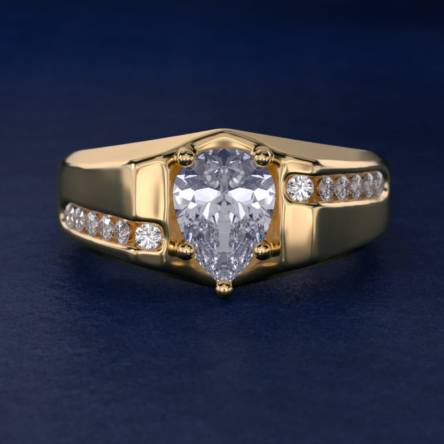 Men's Bypass Channel Diamond Engagement Ring in 14k Yellow Gold (1/4 ct. tw.) - Pear Center