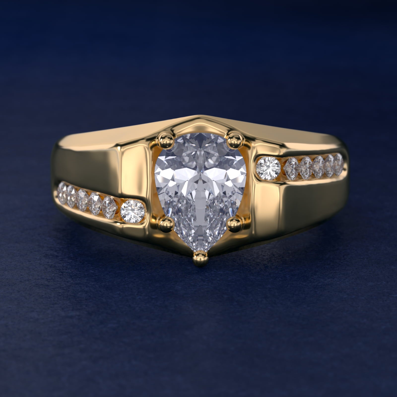 Men's Bypass Channel Diamond Engagement Ring in 14k Yellow Gold (1/4 ct. tw.) - Pear Center