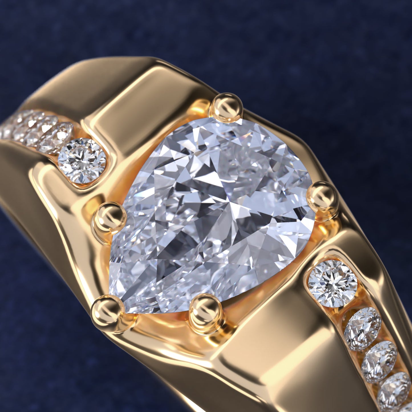 Men's Bypass Channel Diamond Engagement Ring in 14k Yellow Gold (1/4 ct. tw.) - Pear Center