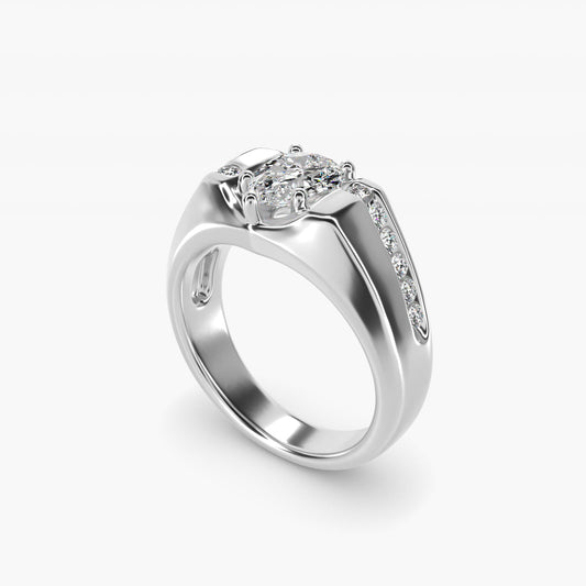 Men's Bypass Channel Diamond Engagement Ring in Platinum (1/4 ct. tw.) - Pear Center