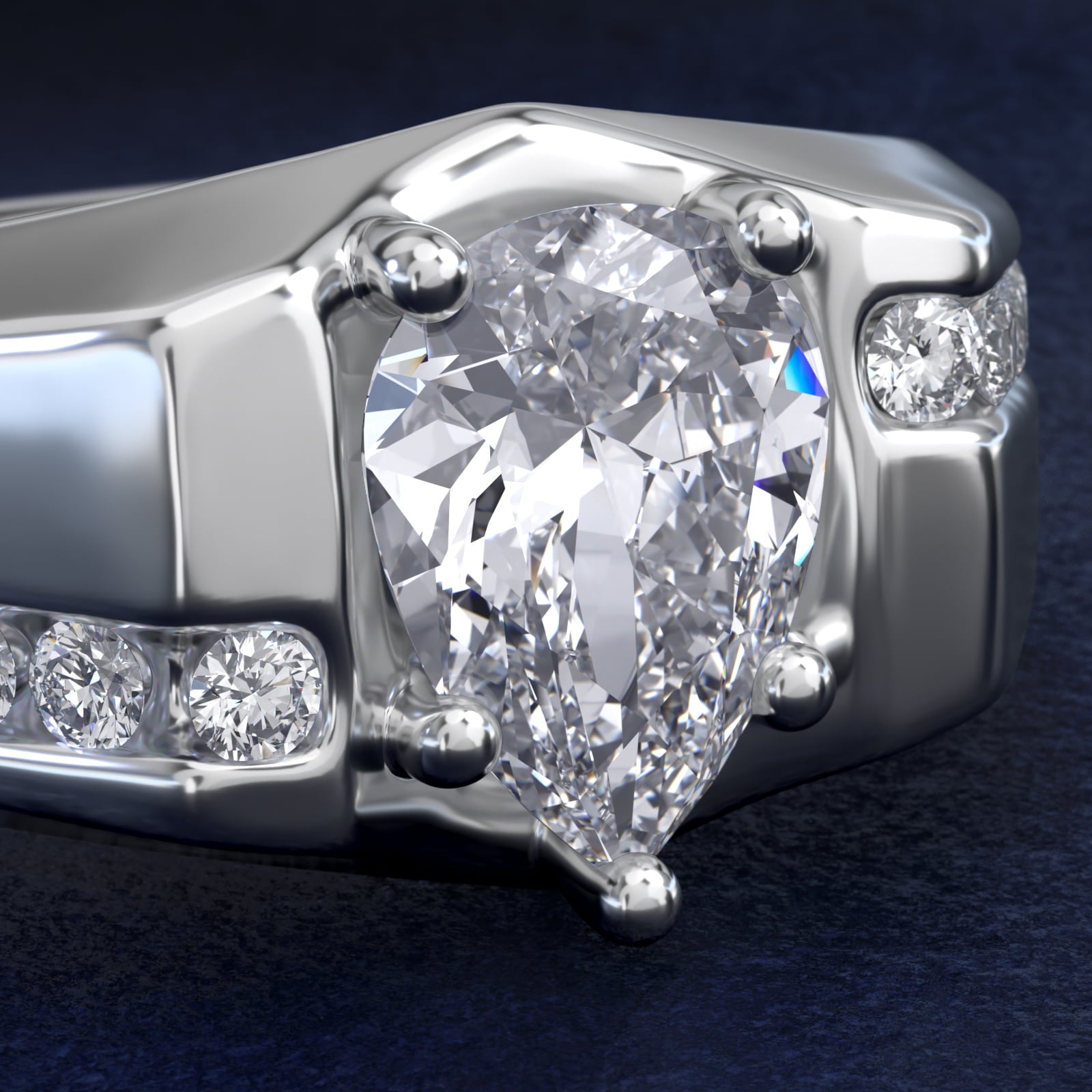 Men's Bypass Channel Diamond Engagement Ring in Platinum (1/4 ct. tw.) - Pear Center