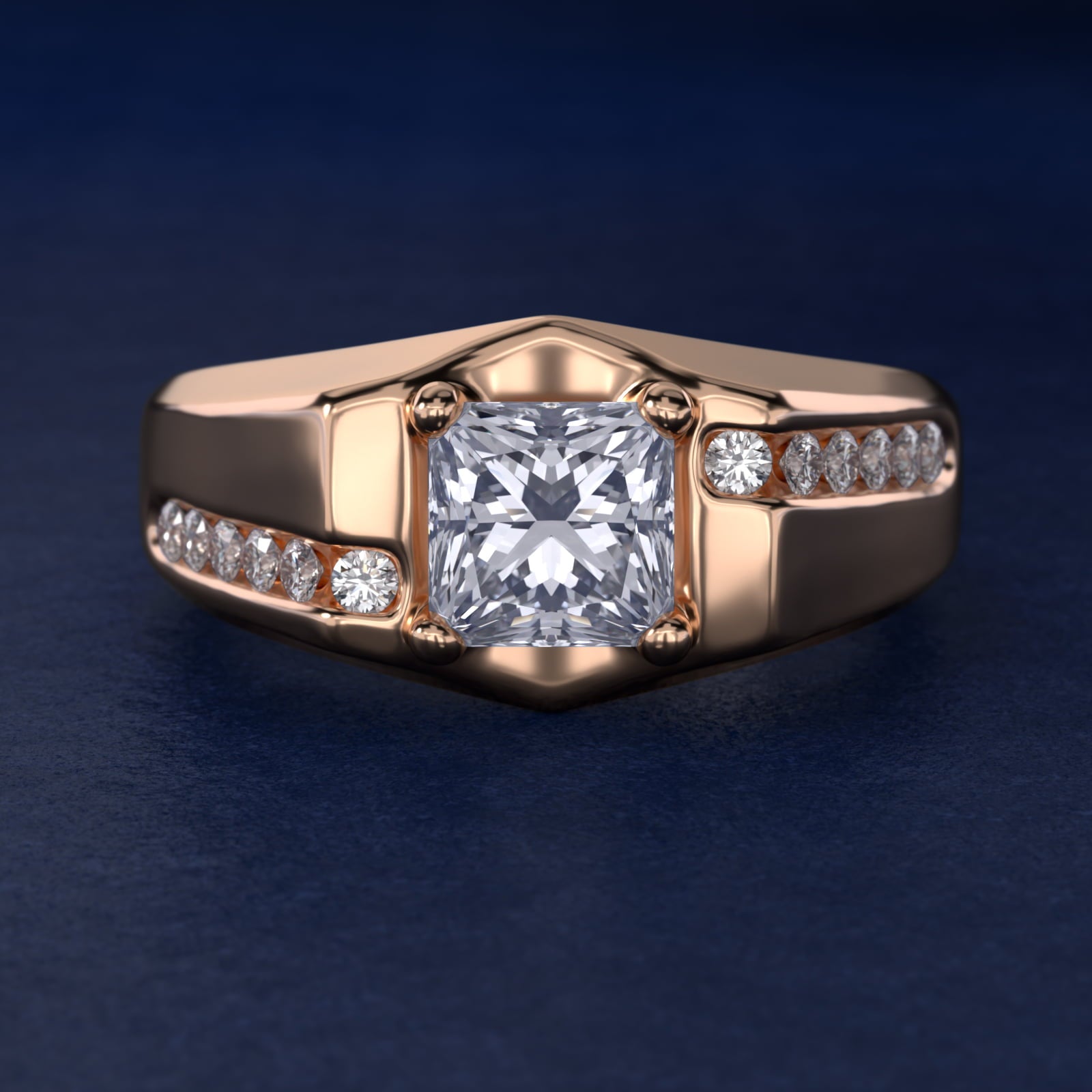 Men's Bypass Channel Diamond Engagement Ring in 14k Rose Gold (1/4 ct. tw.) - Princess Center