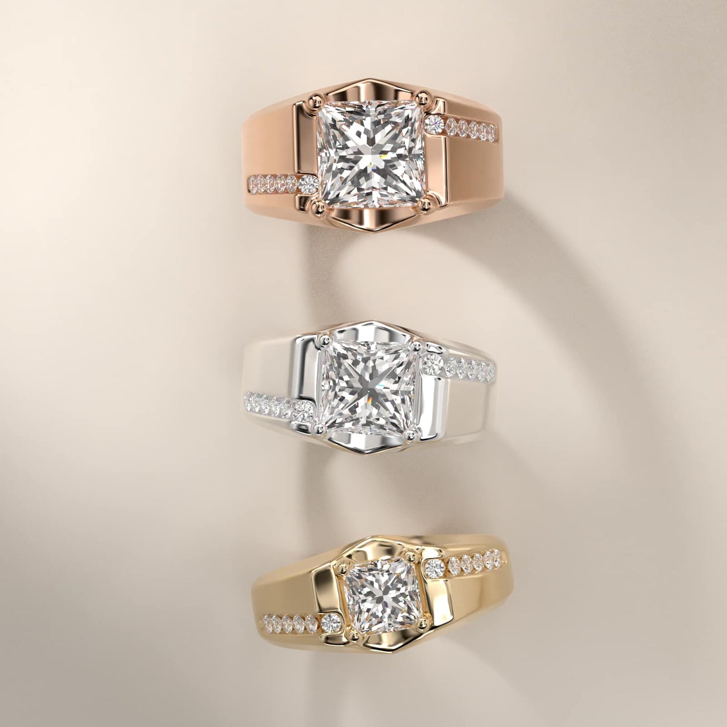 Men's Bypass Channel Diamond Engagement Ring in 14k Rose Gold (1/4 ct. tw.) - Princess Center