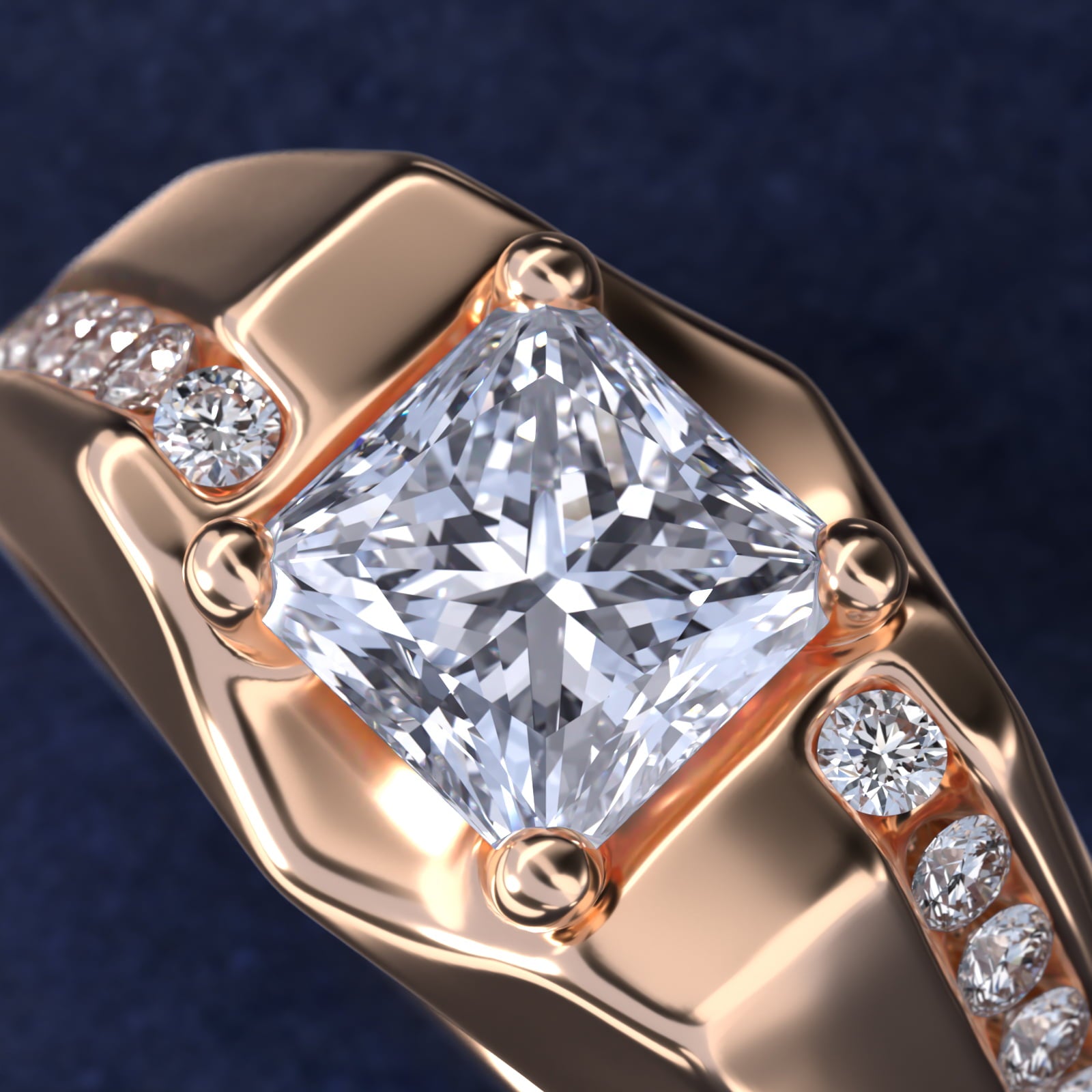 Men's Bypass Channel Diamond Engagement Ring in 14k Rose Gold (1/4 ct. tw.) - Princess Center