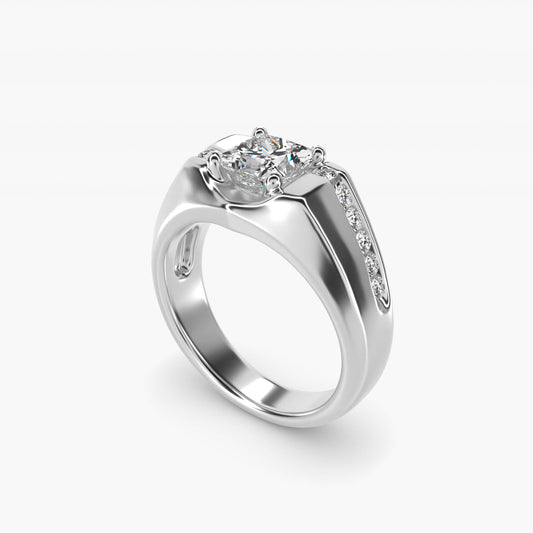 Men's Bypass Channel Diamond Engagement Ring in 14k White Gold (1/4 ct. tw.) - Princess Center
