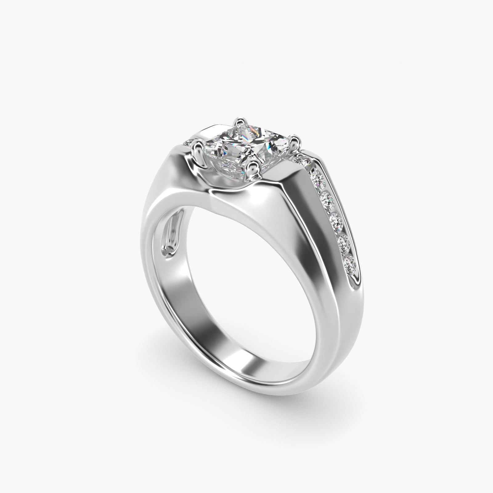 Men's Bypass Channel Diamond Engagement Ring in 18k White Gold (1/4 ct. tw.) - Princess Center