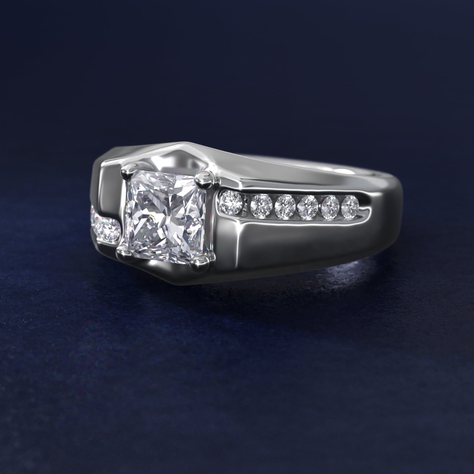 Men's Bypass Channel Diamond Engagement Ring in 18k White Gold (1/4 ct. tw.) - Princess Center
