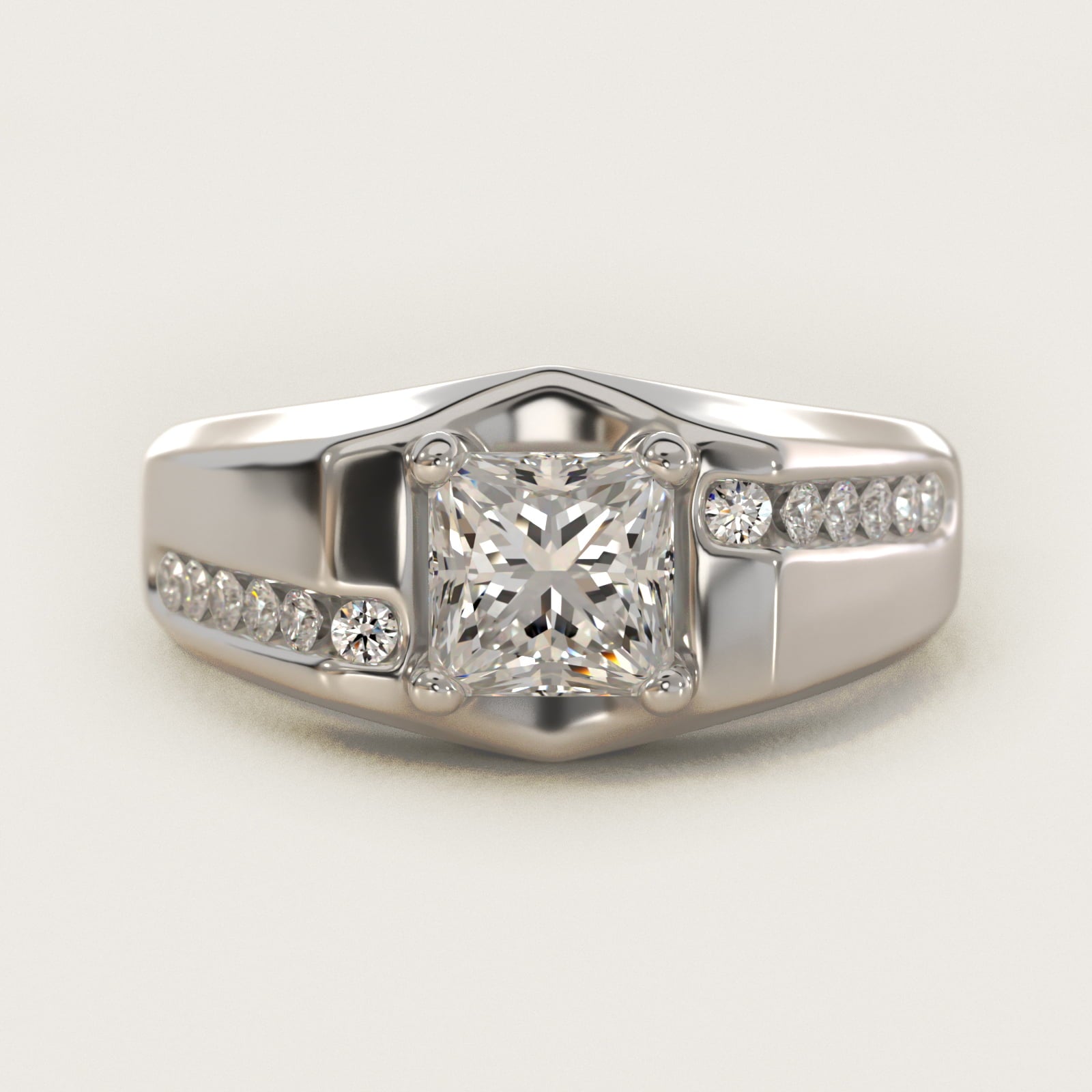 Men's Bypass Channel Diamond Engagement Ring in 18k White Gold (1/4 ct. tw.) - Princess Center
