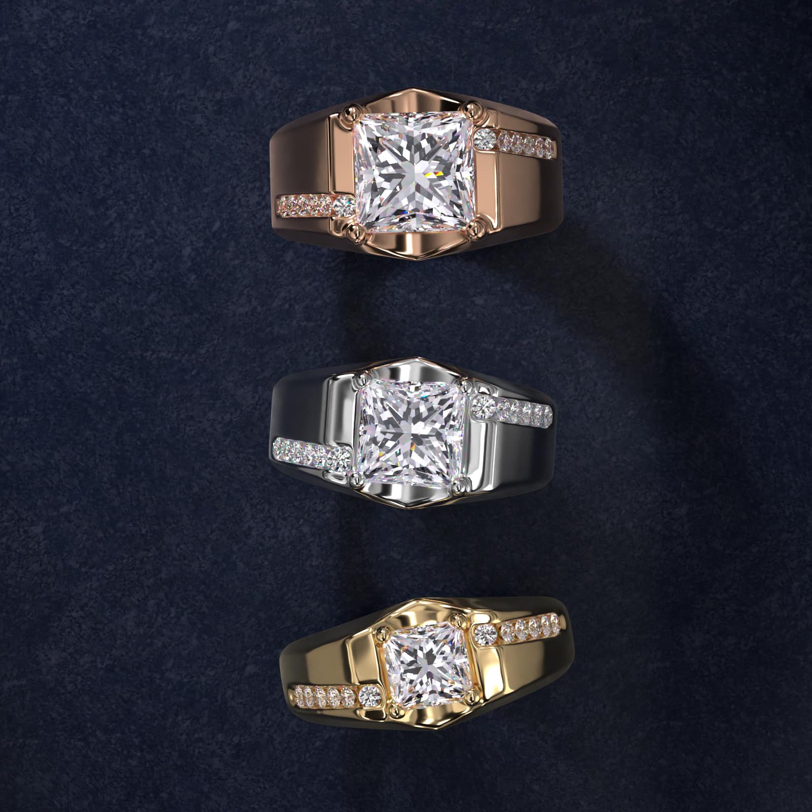 Men's Bypass Channel Diamond Engagement Ring in 18k White Gold (1/4 ct. tw.) - Princess Center