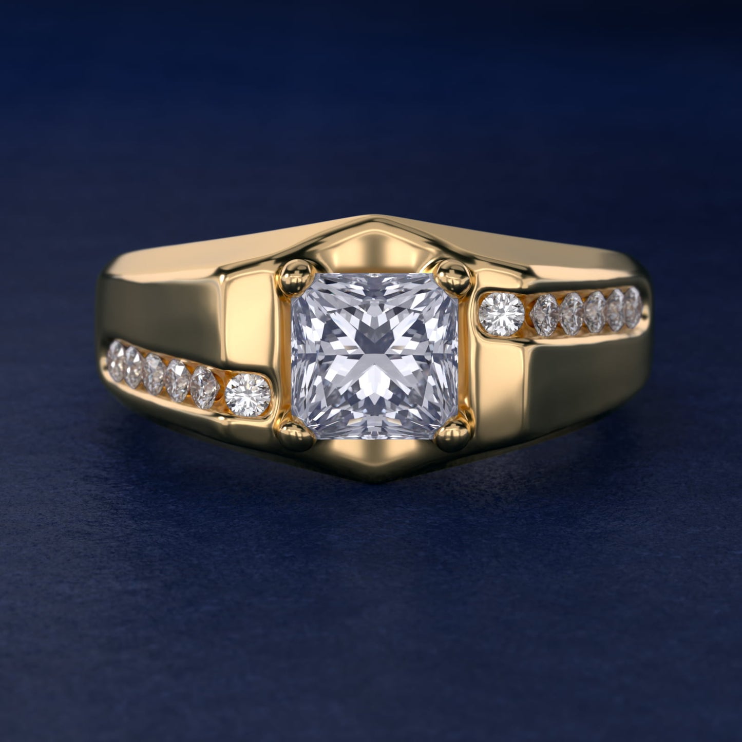 Men's Bypass Channel Diamond Engagement Ring in 18k Yellow Gold (1/4 ct. tw.) - Princess Center