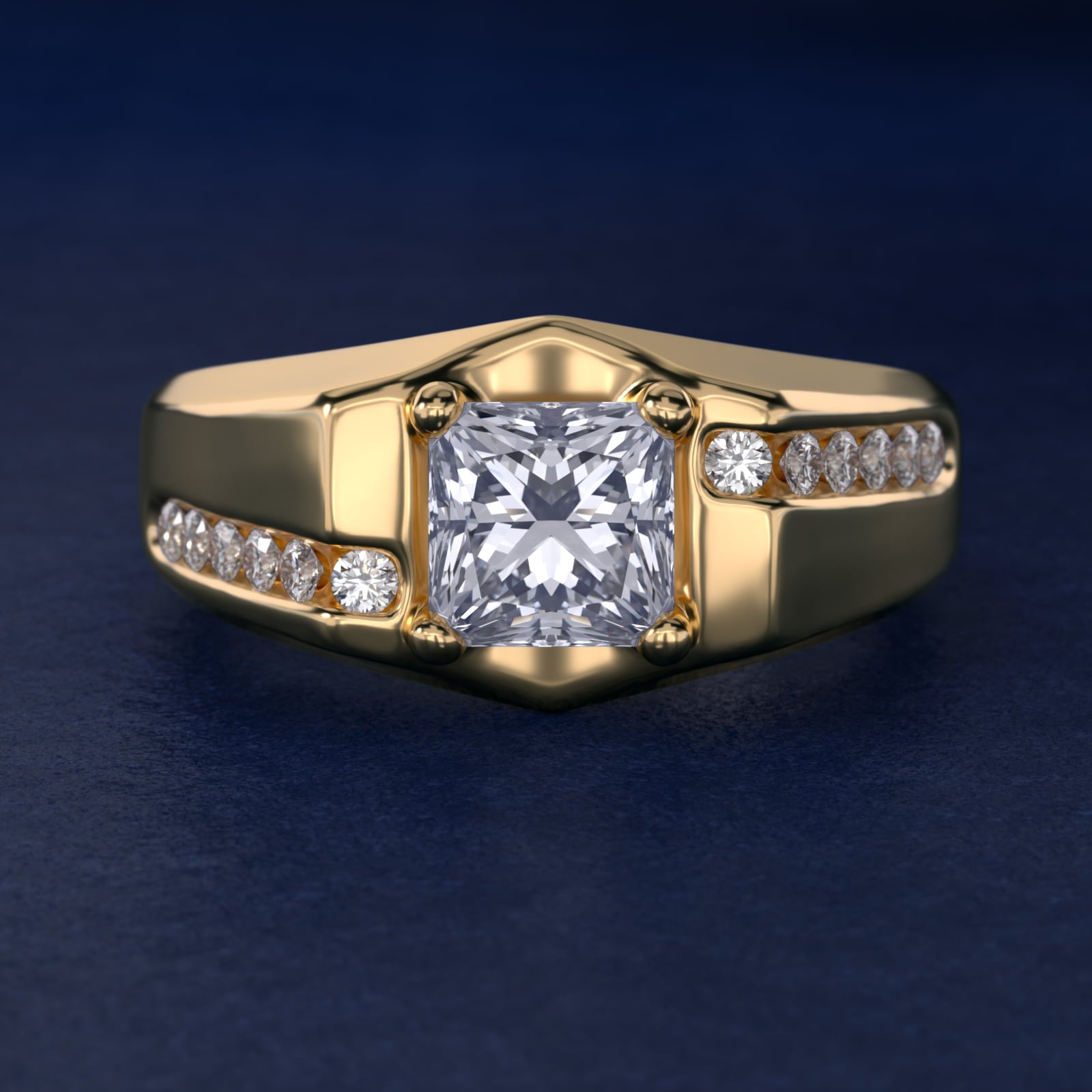 Men's Bypass Channel Diamond Engagement Ring in 18k Yellow Gold (1/4 ct. tw.) - Princess Center