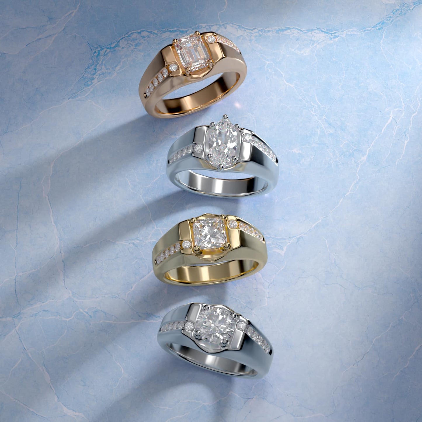 Men's Bypass Channel Diamond Engagement Ring in 14k Yellow Gold (1/4 ct. tw.) - Princess Center