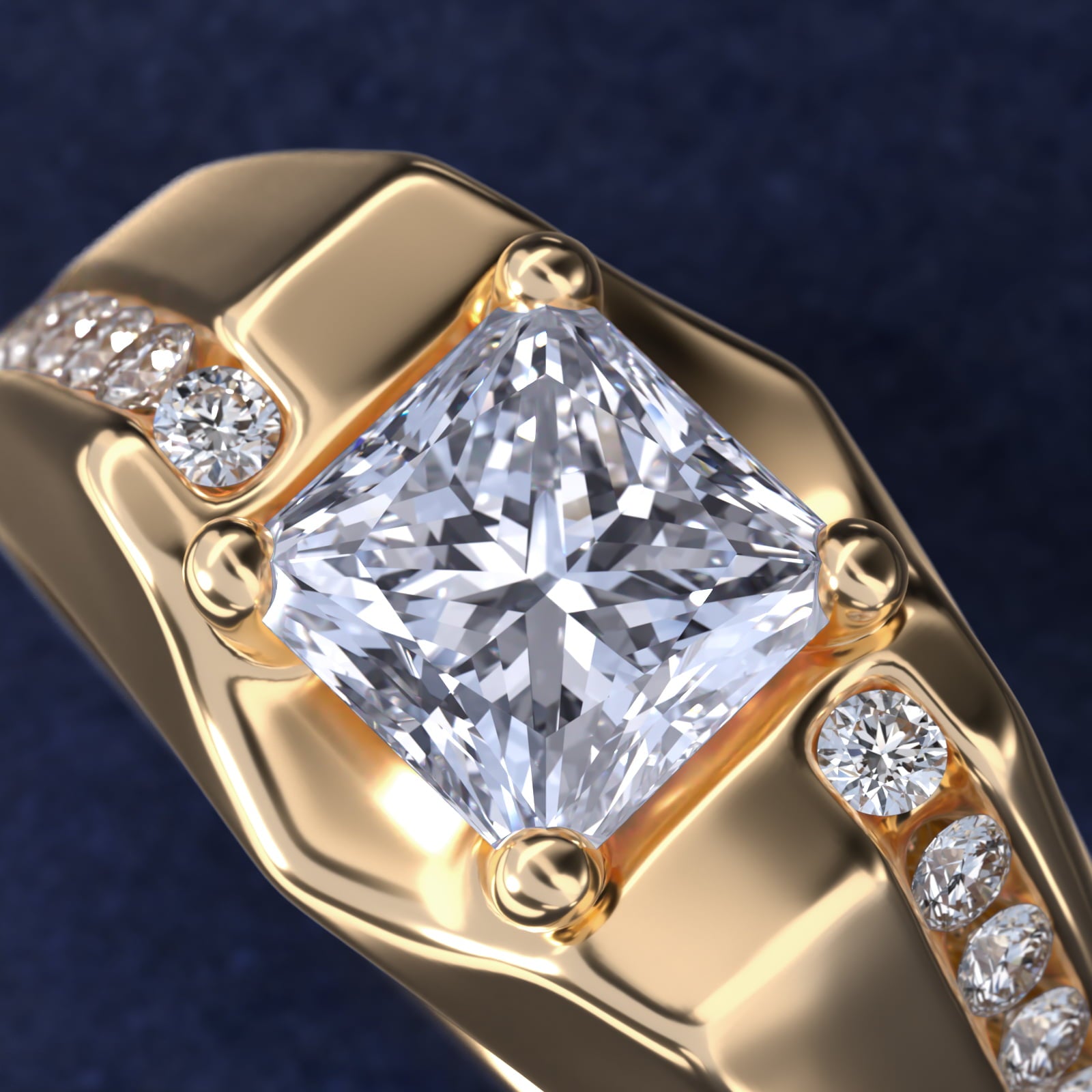 Men's Bypass Channel Diamond Engagement Ring in 14k Yellow Gold (1/4 ct. tw.) - Princess Center