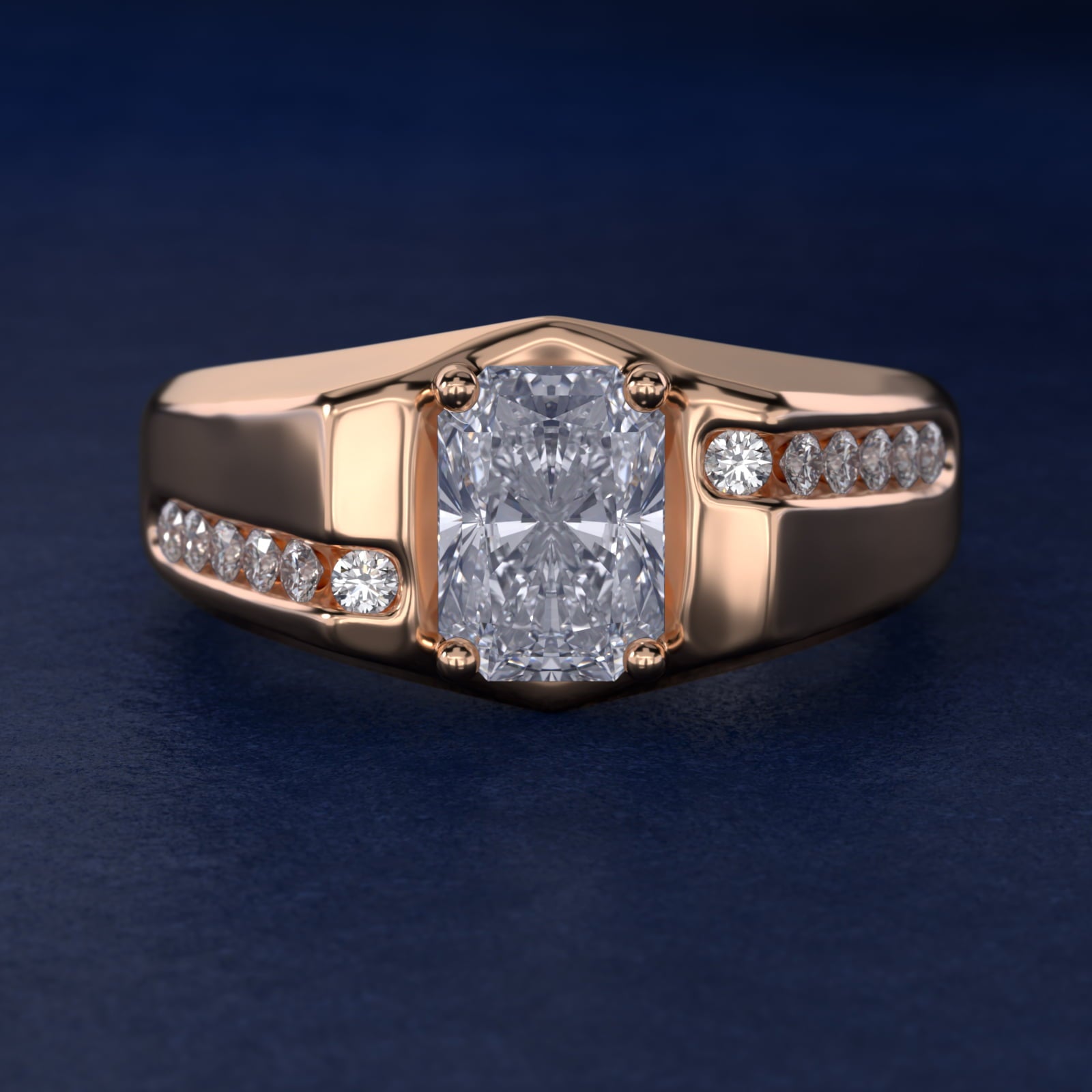 Men's Bypass Channel Diamond Engagement Ring in 14k Rose Gold (1/4 ct. tw.) - Radiant Center
