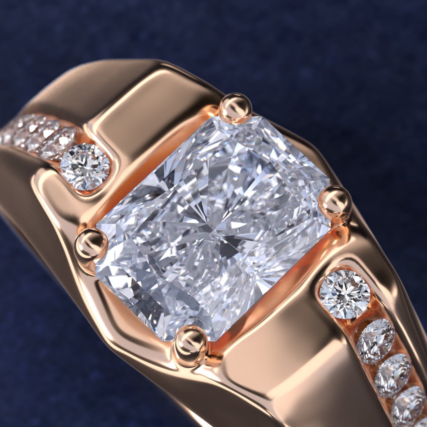 Men's Bypass Channel Diamond Engagement Ring in 18k Rose Gold (1/4 ct. tw.) - Radiant Center