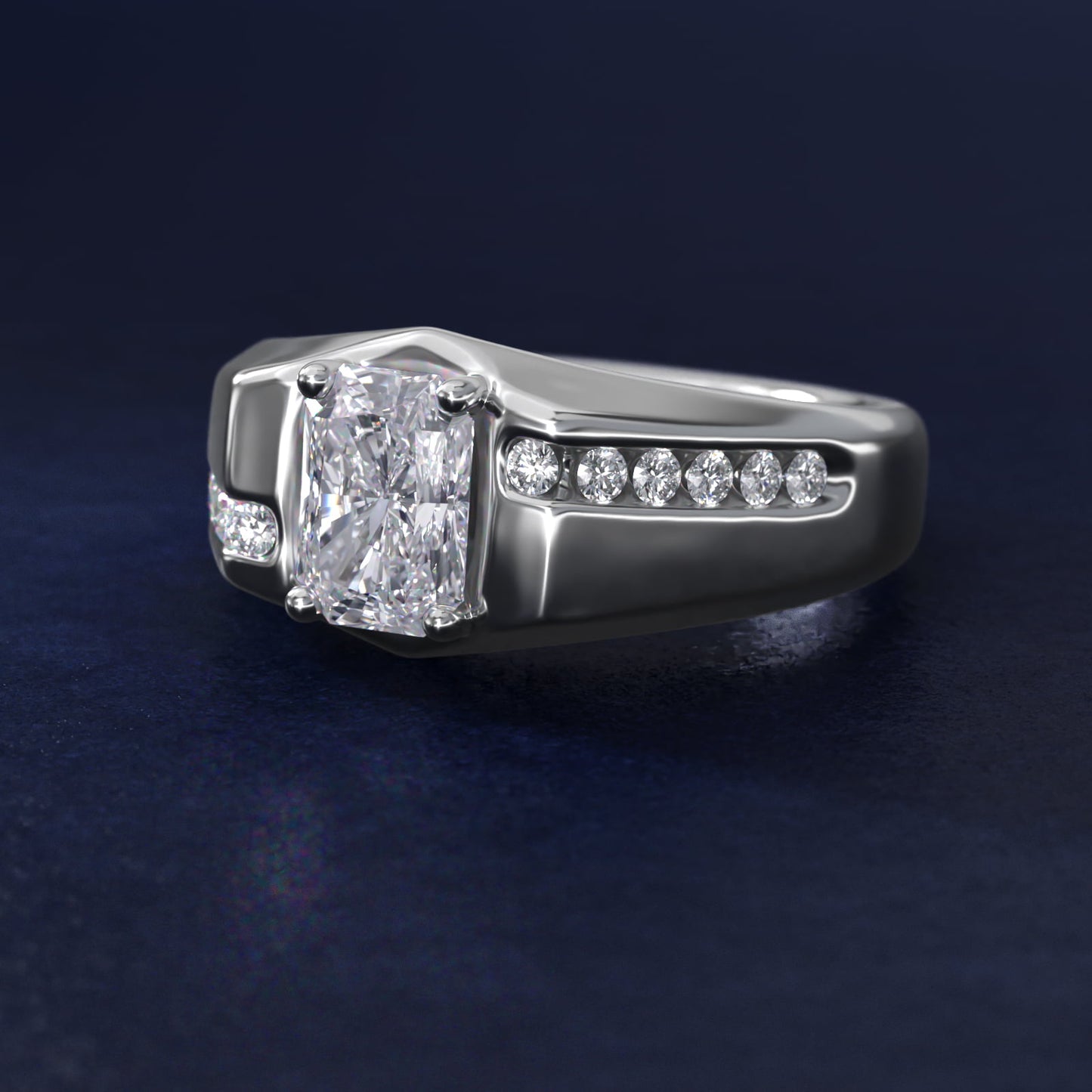 Men's Bypass Channel Diamond Engagement Ring in 18k White Gold (1/4 ct. tw.) - Radiant Center