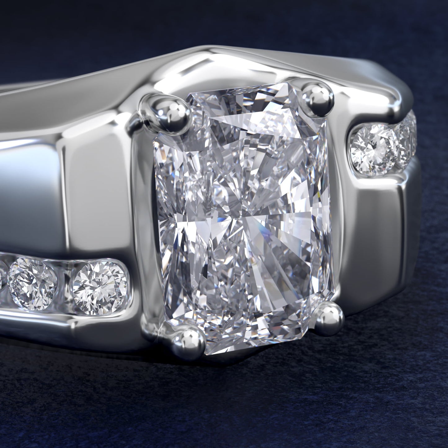 Men's Bypass Channel Diamond Engagement Ring in 18k White Gold (1/4 ct. tw.) - Radiant Center