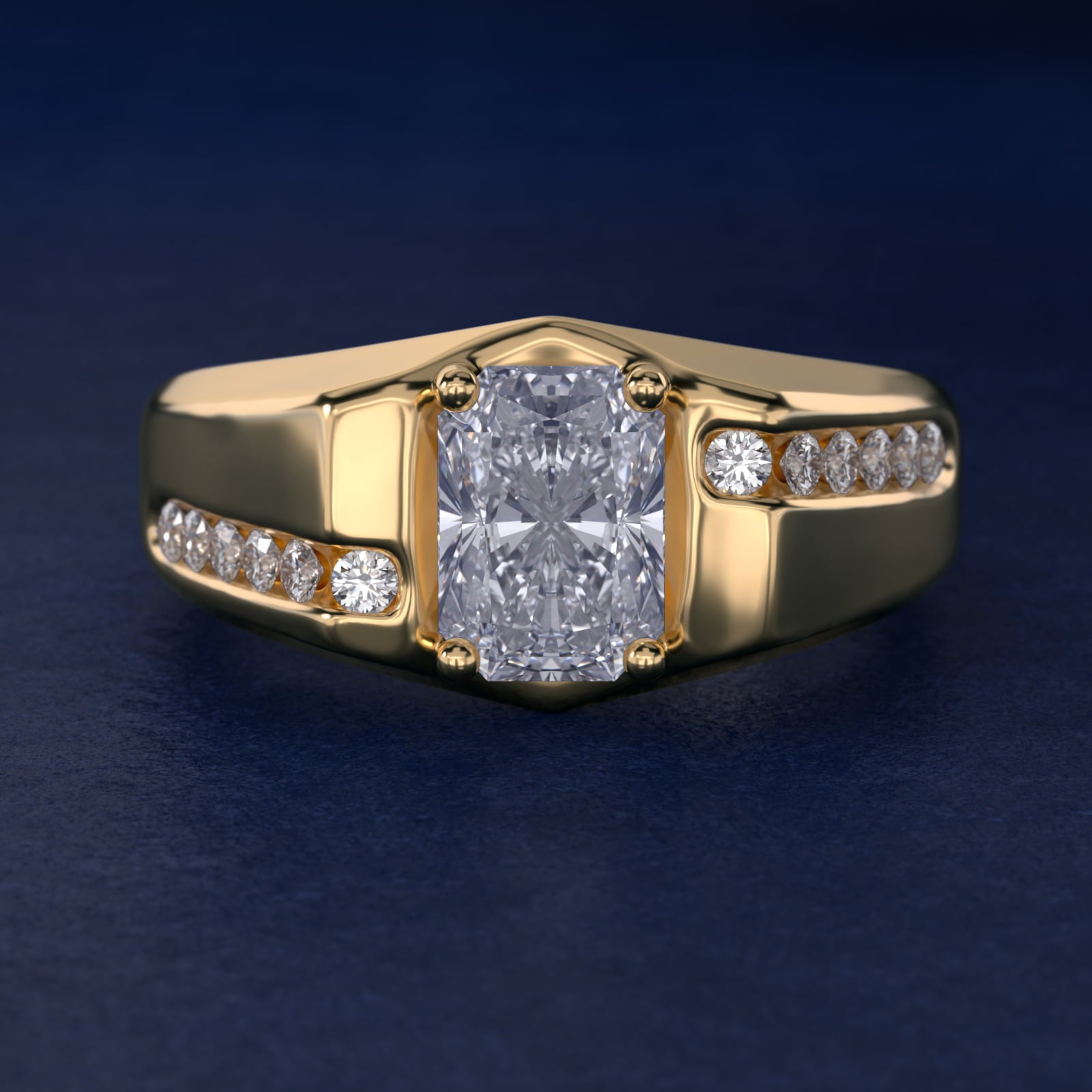Men's Bypass Channel Diamond Engagement Ring in 14k Yellow Gold (1/4 ct. tw.) - Radiant Center
