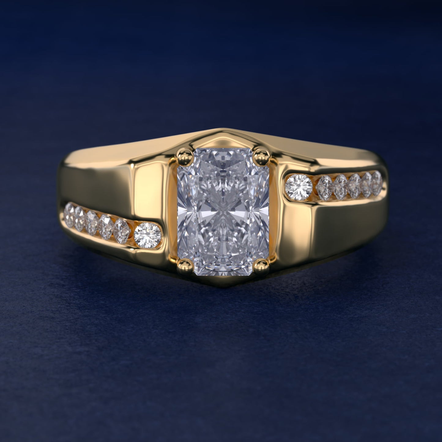 Men's Bypass Channel Diamond Engagement Ring in 18k Yellow Gold (1/4 ct. tw.) - Radiant Center