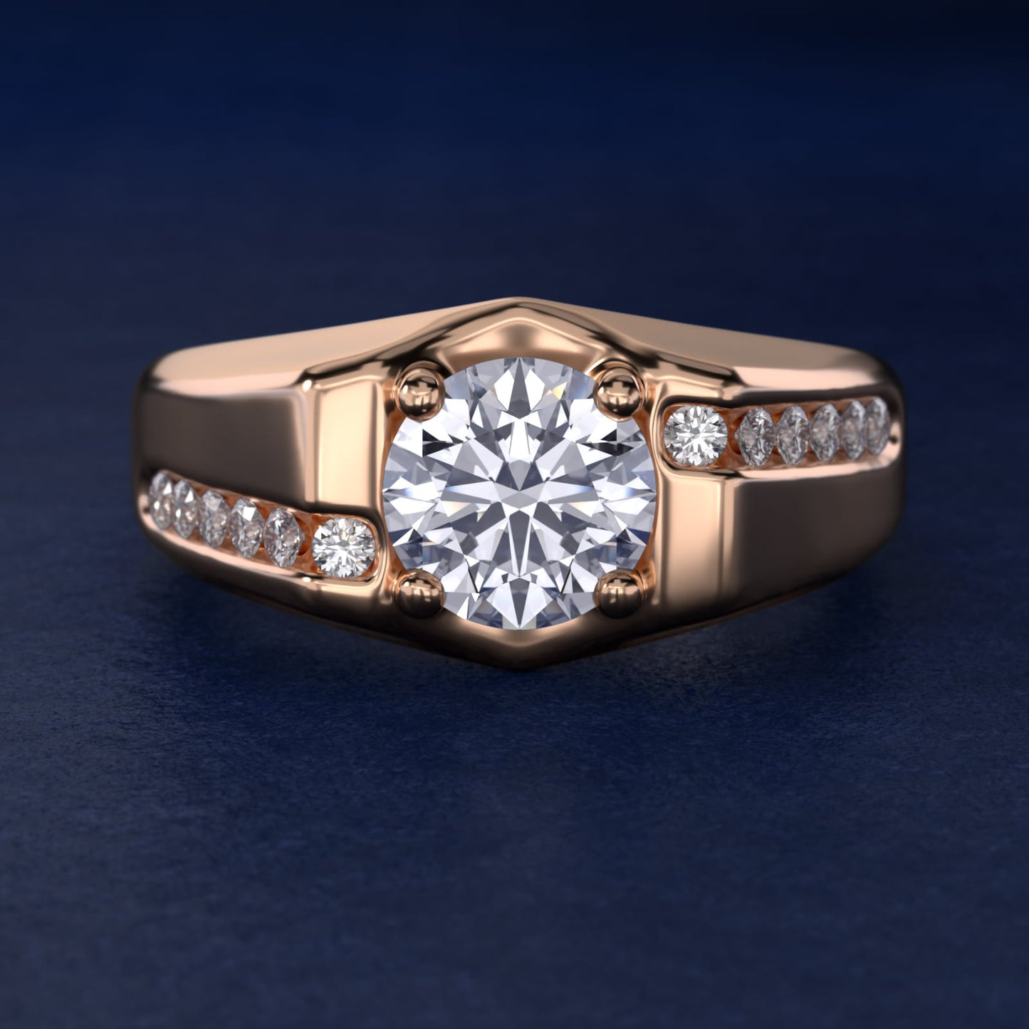 Men's Bypass Channel Diamond Engagement Ring in 14k Rose Gold (1/4 ct. tw.) - Round Center