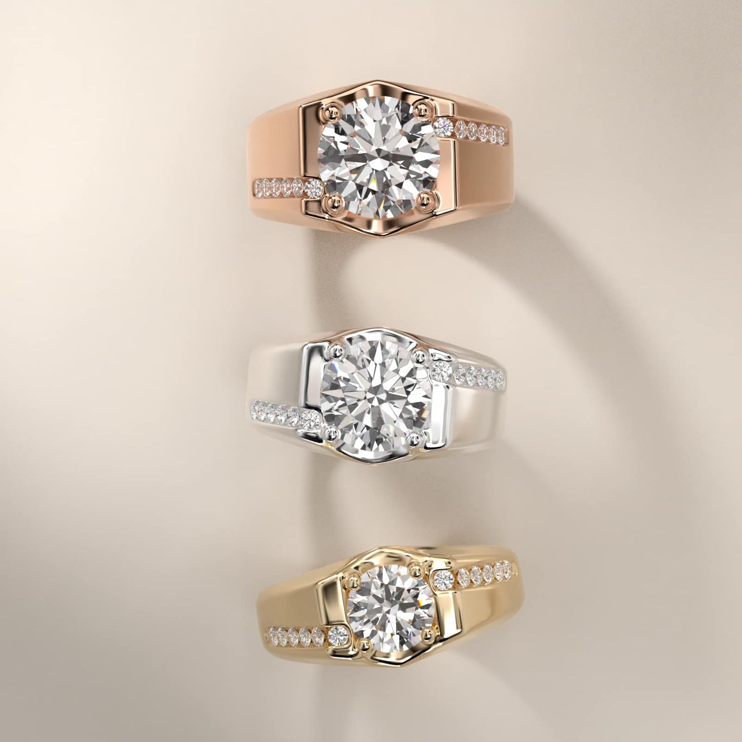 Men's Bypass Channel Diamond Engagement Ring in 18k Rose Gold (1/4 ct. tw.) - Round Center